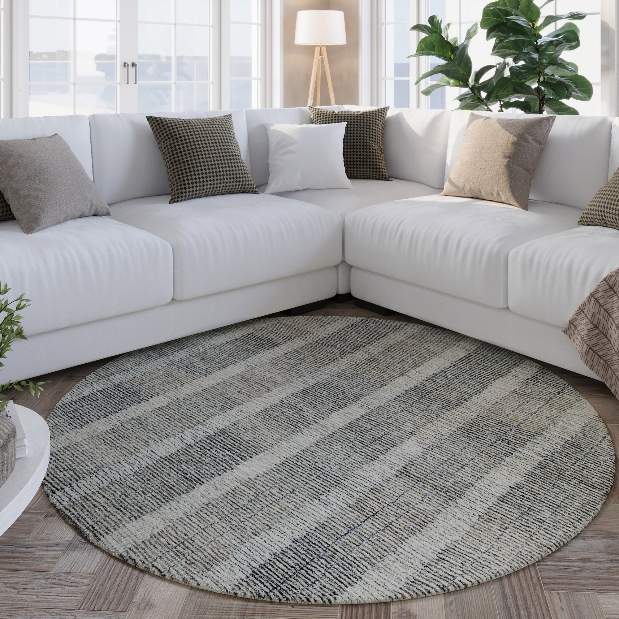 Wecon home Teppich »Hamptons FORTY«, rund, 11 mm Höhe, Fasermix, Kurzflor, Wohnzimmer, Schlafzimmer, elegant, Streifen Muster