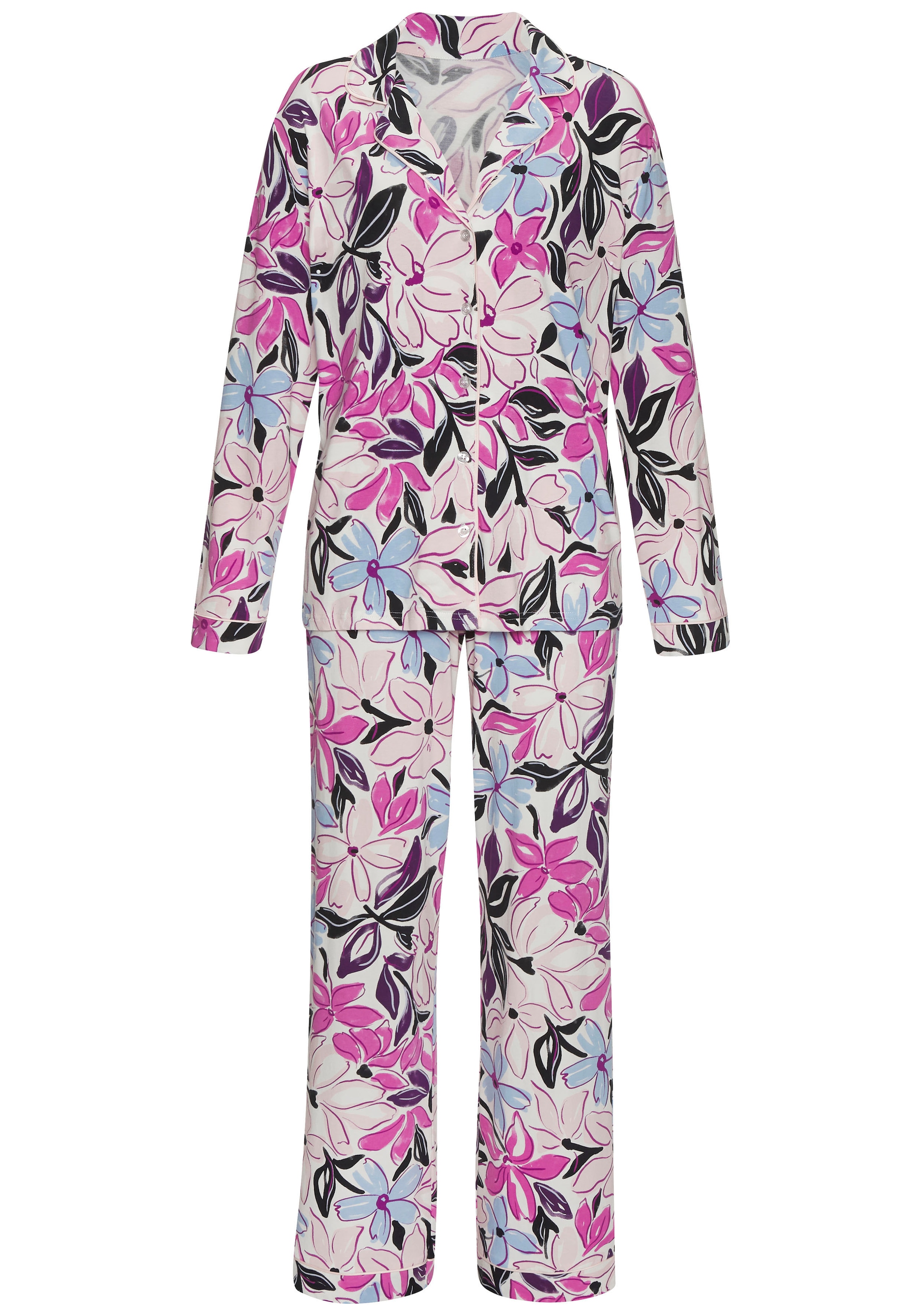 LASCANA Pyjama, (2 tlg.), mit schönem Alloverdruck