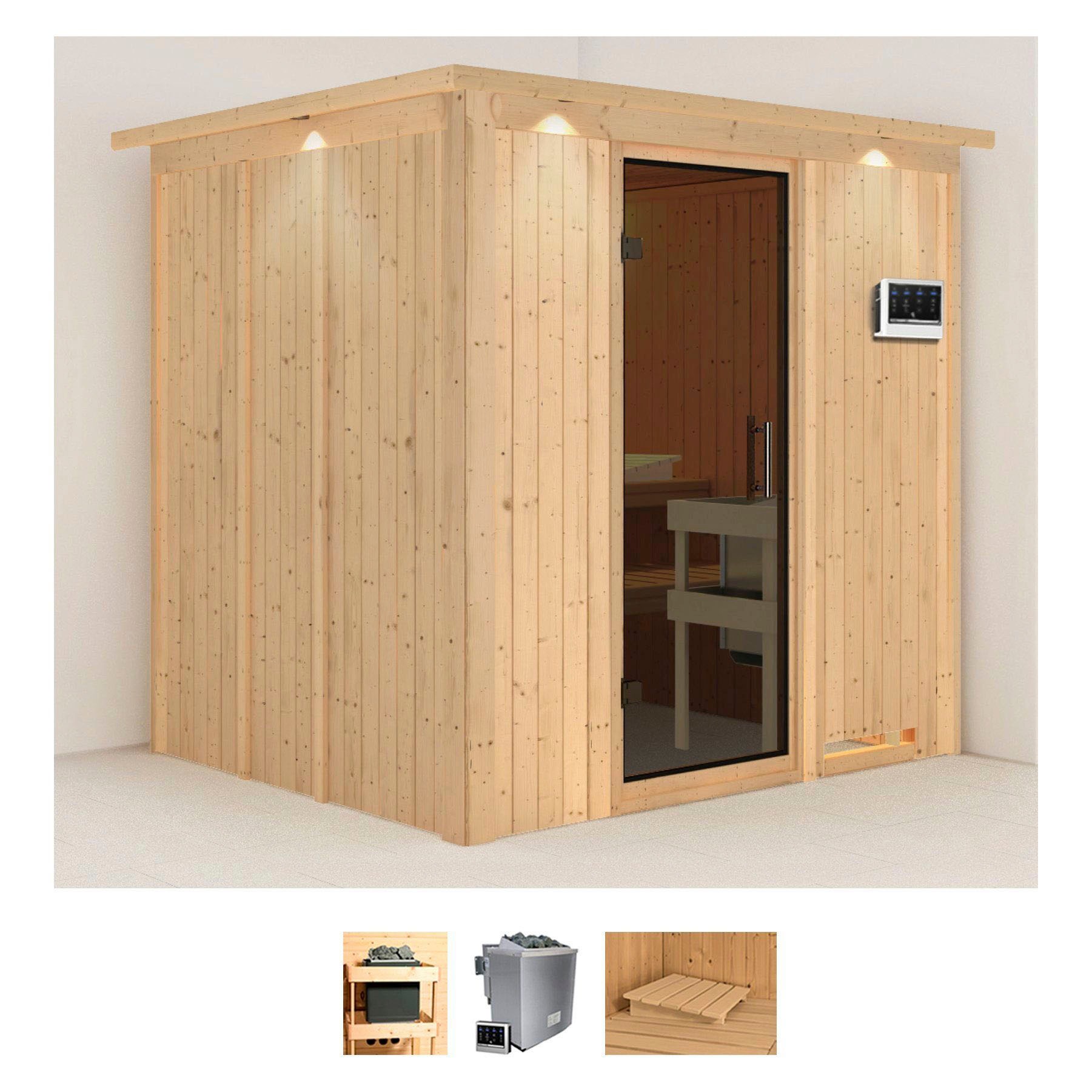 KARIBU Sauna "Sodin", Bio-Kombiofen, externe Steuerung, 9 kW, beige, Saunen, Ofen 9 kW Bio externe Strg easy