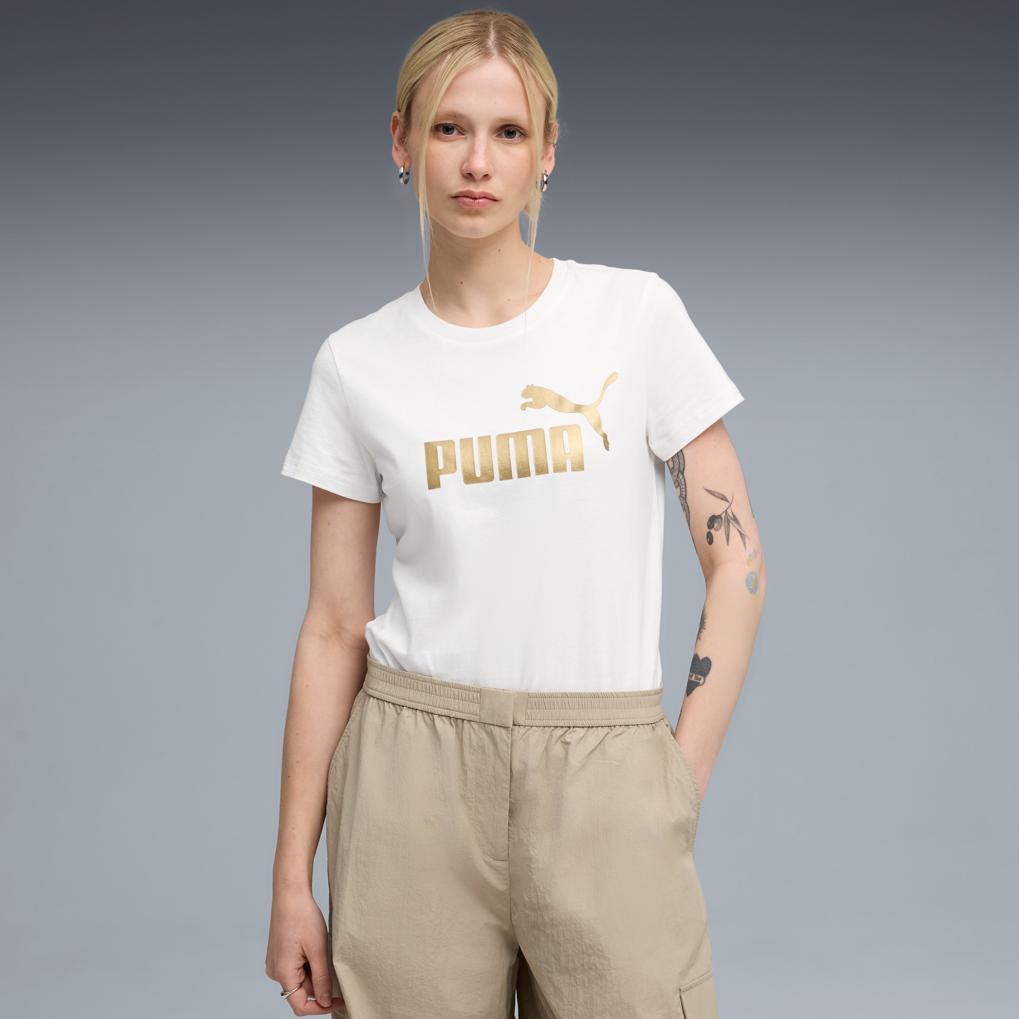 PUMA T-Shirt "ESS NO. 1 LOGO METALLIC TEE" Regular Fit, Kurzarm, Rundhalsau günstig online kaufen