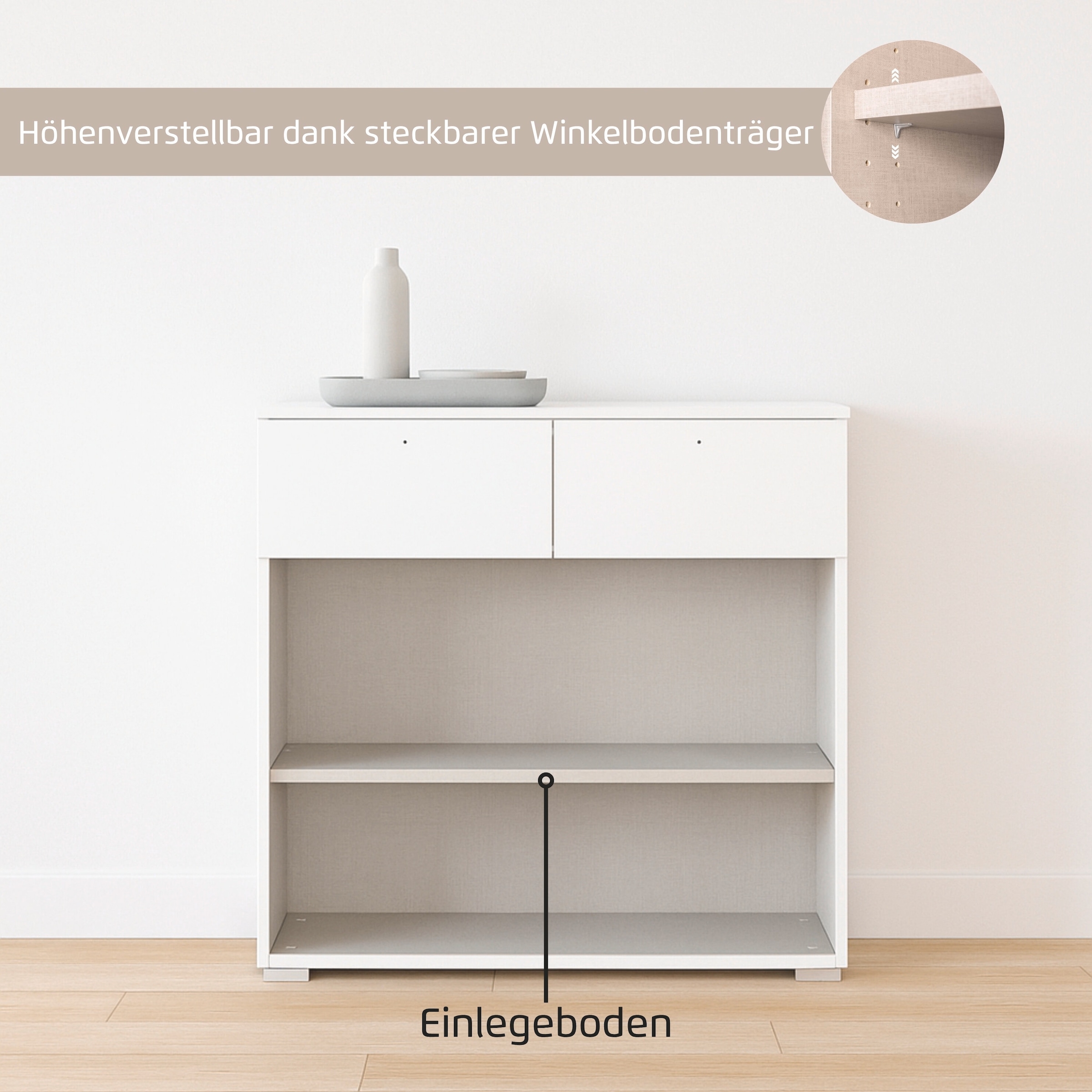 rauch Kommode »Gamma« Breite 80 cm / Höhe 81 cm, verschiedene Griffvarianten/-Farben,  mit zwei Türen und zwei geräumigen Schubladen MADE IN GERMANY