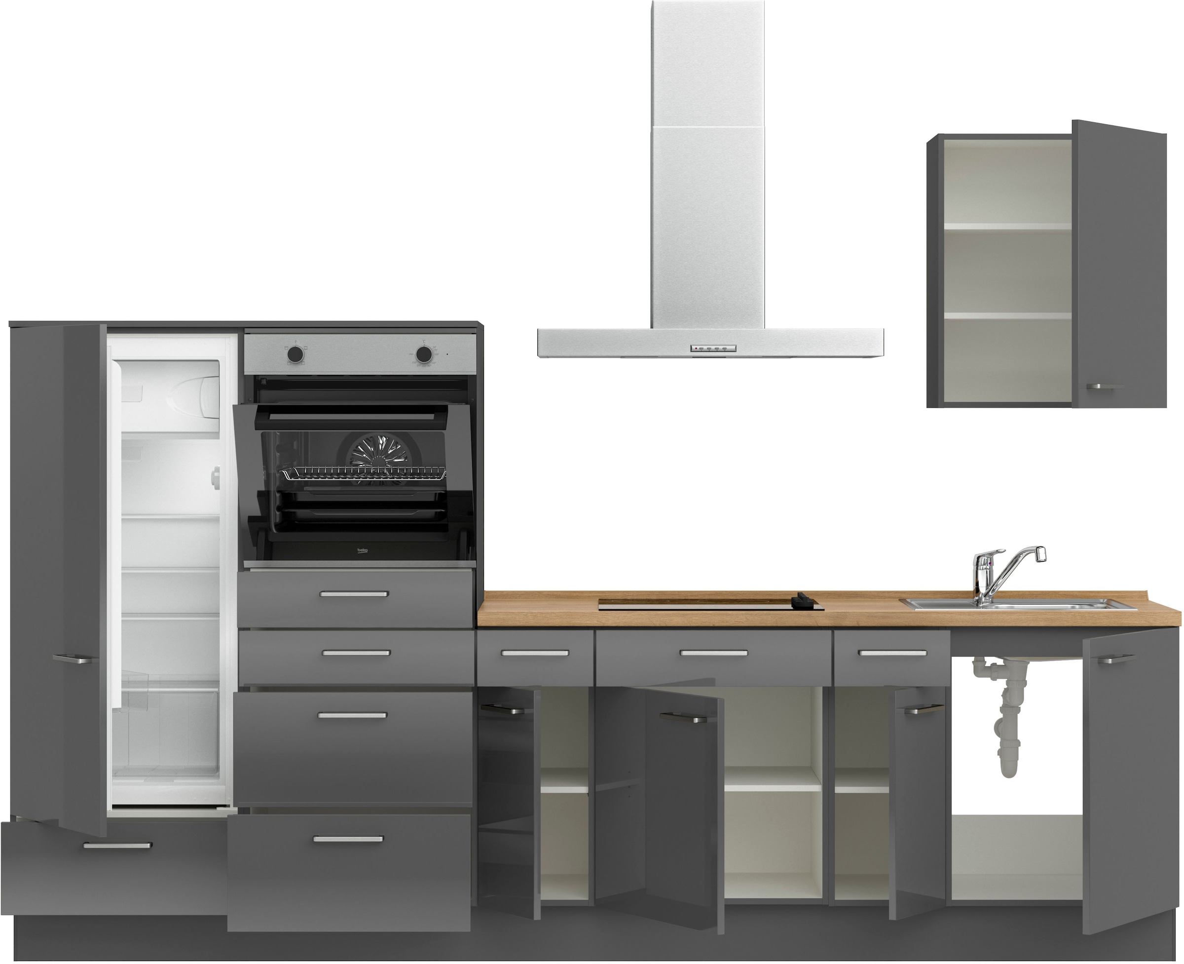 nobilia® Küchenzeile »"Flash I"« vormontiert, Ausrichtung wählbar, Breite 300 cm, wahlw. mit E-Geräten