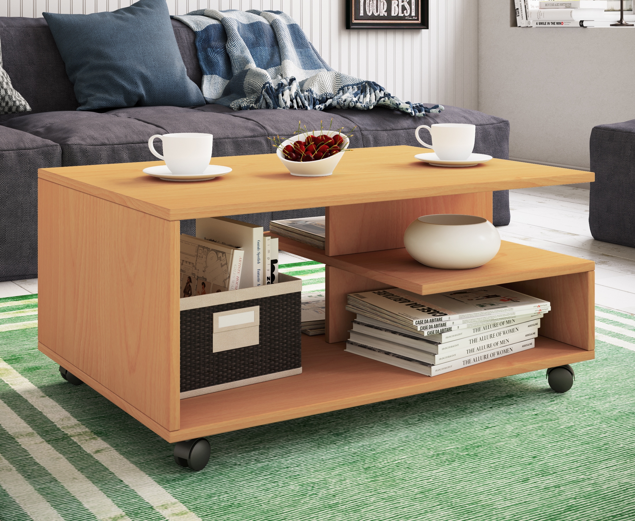 VCM Couchtisch »VCM Holz Couchtisch schlicht | Sofatisch Rollen | Maße ca. H. 41 x B. 80 x T. 50 cm | rollbar Kaffeetisch - Stango L«, (Stango)