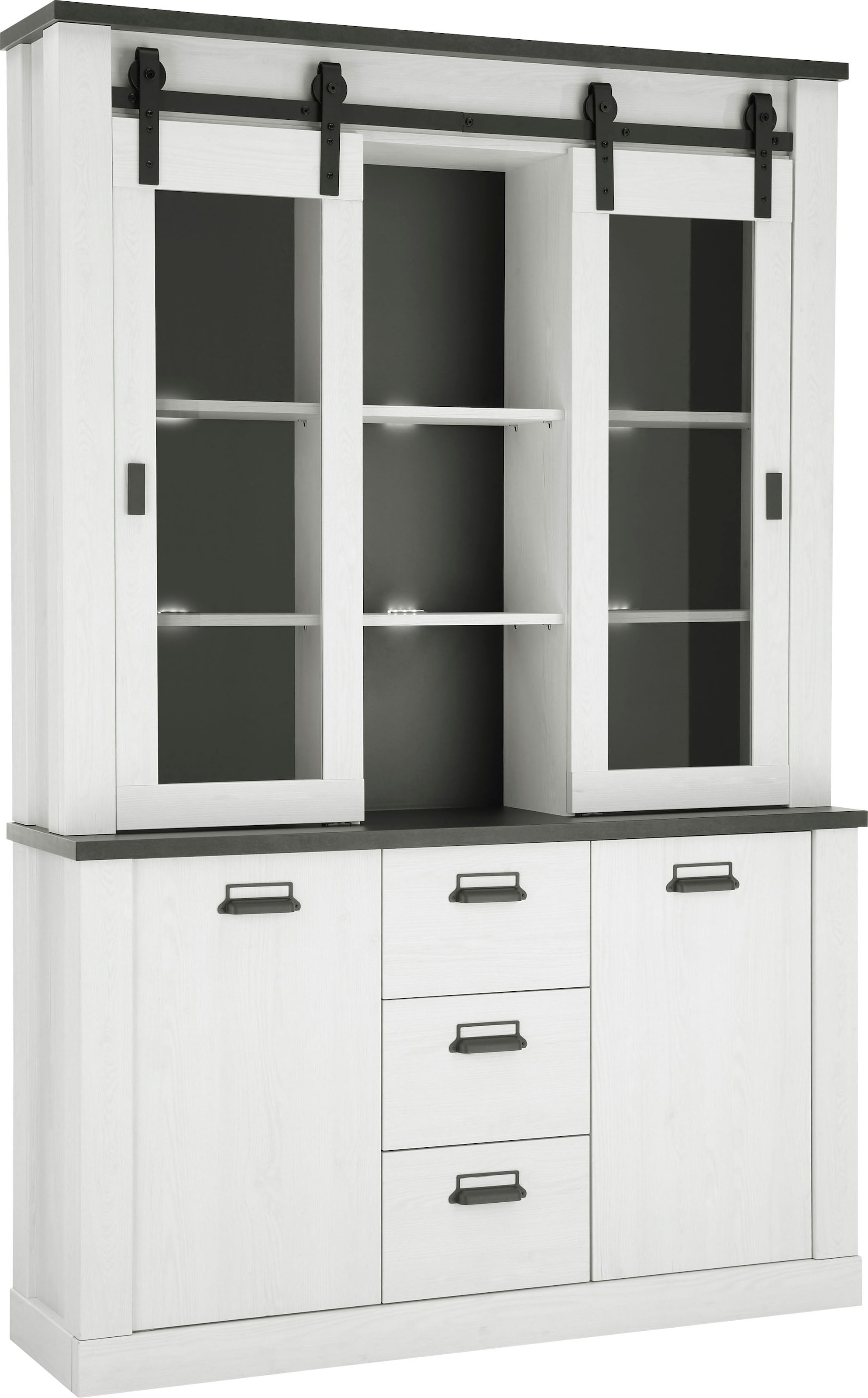 Home affaire Buffet "Sherwood, Hochschrank im Industrial-Style, Hochschrank, Küchenschrank" mit Scheunentorbeschlag & Apothekergriffen, in 2 Farben erhältlich