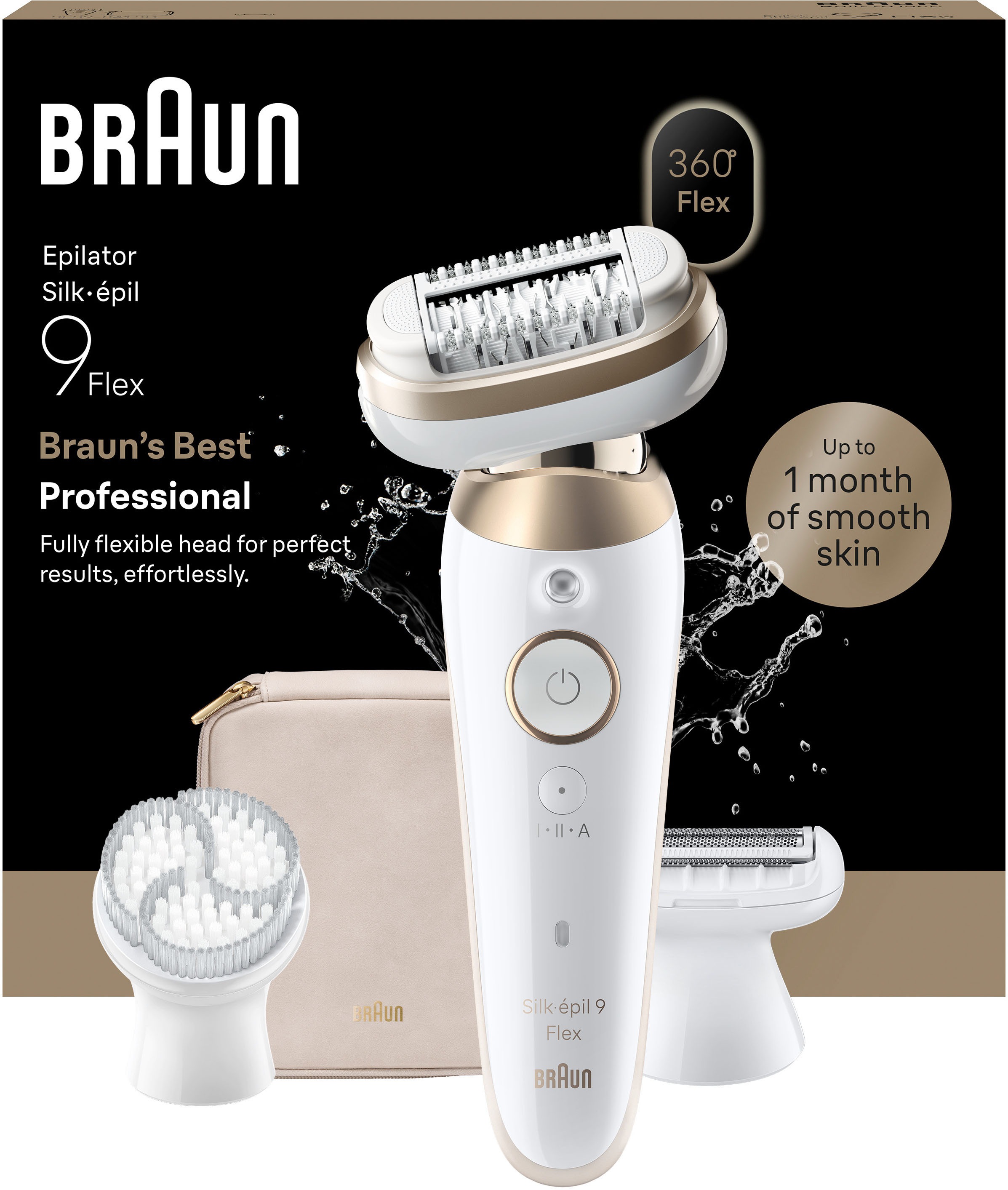 BRAUN Damen Epilierer "Silk-épil 9 SES9-060 3D"weiß, gold, Epilierer, 360 Flex, Wet & Dry, SmartLight, Rasieraufsatz, Trimmeraufsatz
