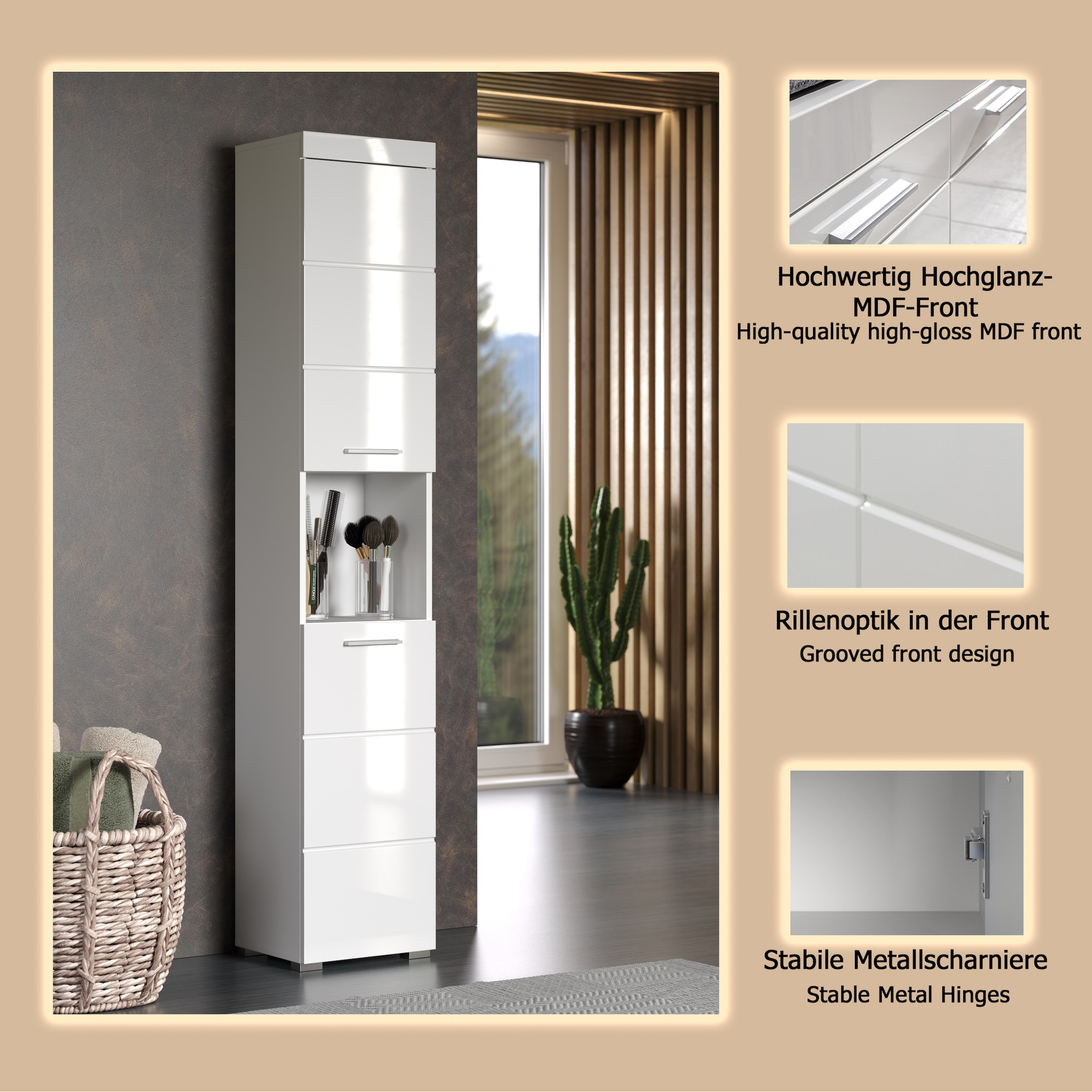 welltime Hochschrank »Avena« Badschrank mit 2 Türen & 1 Fach - (B/T/H) 37/31/190 cm