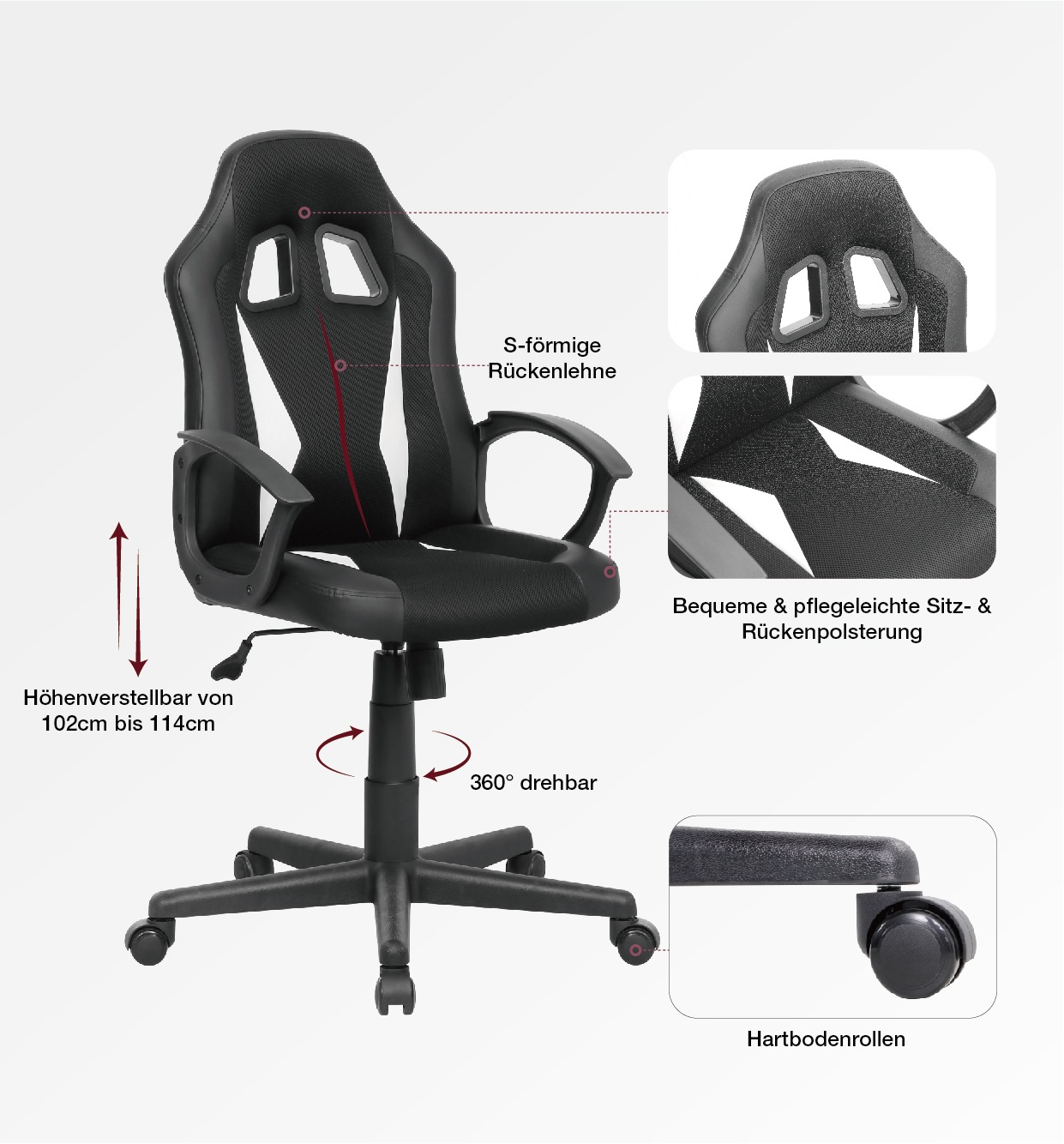 INOSIGN Gaming-Stuhl »Lizard«, (Packung), Kunstleder-Netzstoff, S-förmige Rückenlehne, Hartbodenrollen