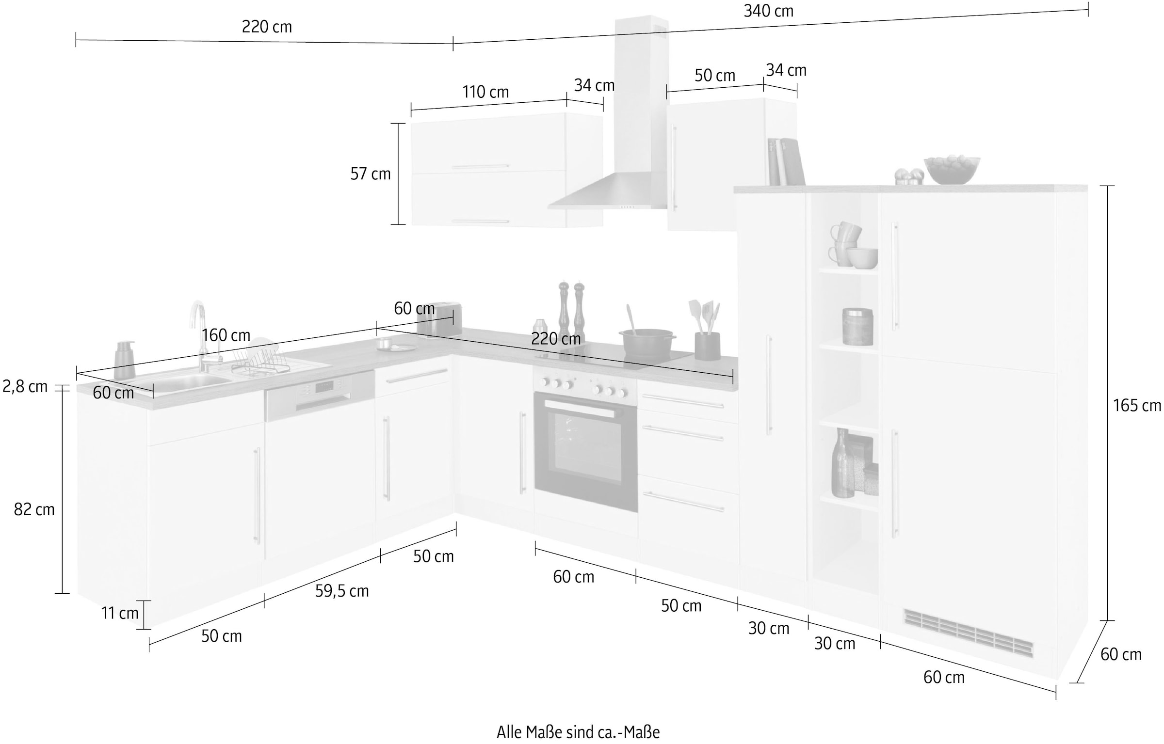 Kochstation Winkelküche »KS-Samos«, ohne E-Geräte, Stellbreite 340/220 cm