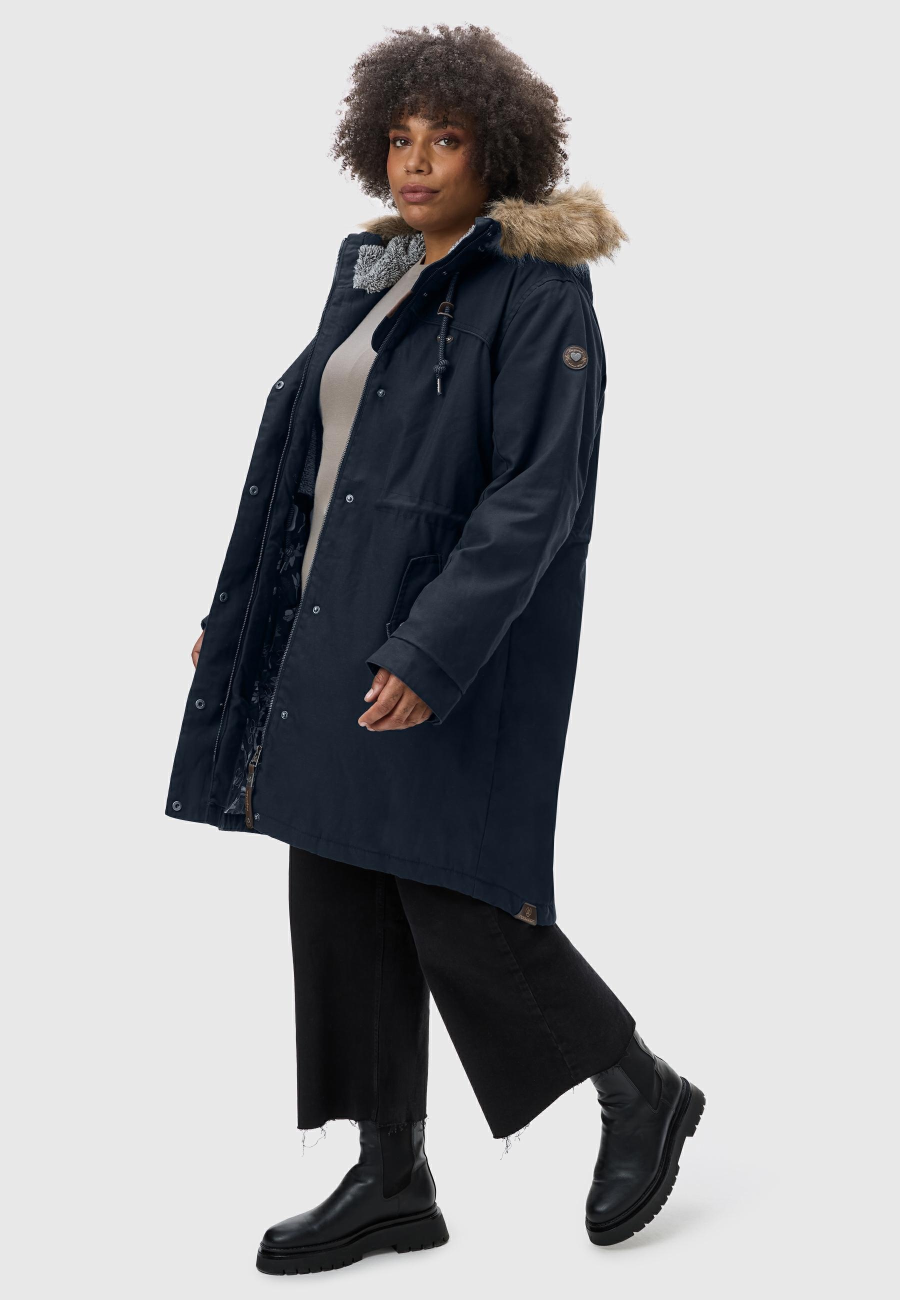 Ragwear Winterjacke »Tawny«, mit Kapuze, stylischer Winterparka mit großer Kapuze und Kunstfellkragen