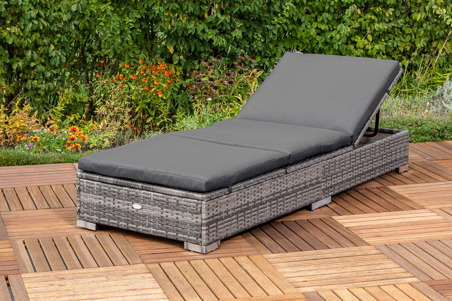 Gartenliege, Polyrattan, verstellbar, inkl. Auflage