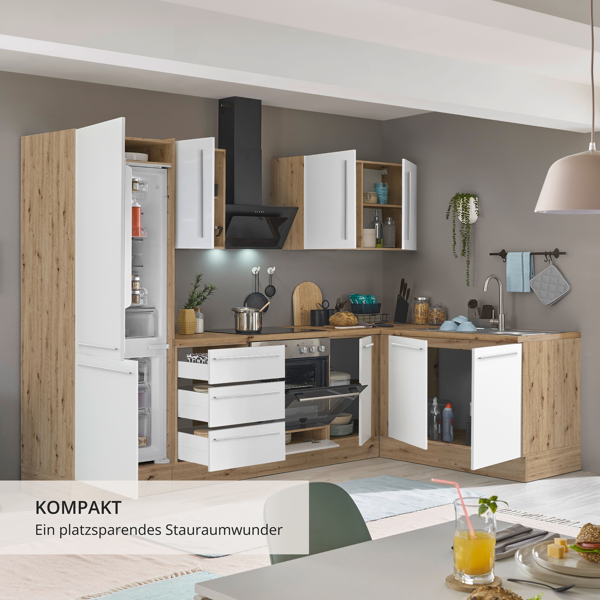 KOCHSTATION Winkelküche »Florida, Stellbreite 270x165 cm« wahlweise mit E-Geräten, mit Softclose für Türen und Schubkästen