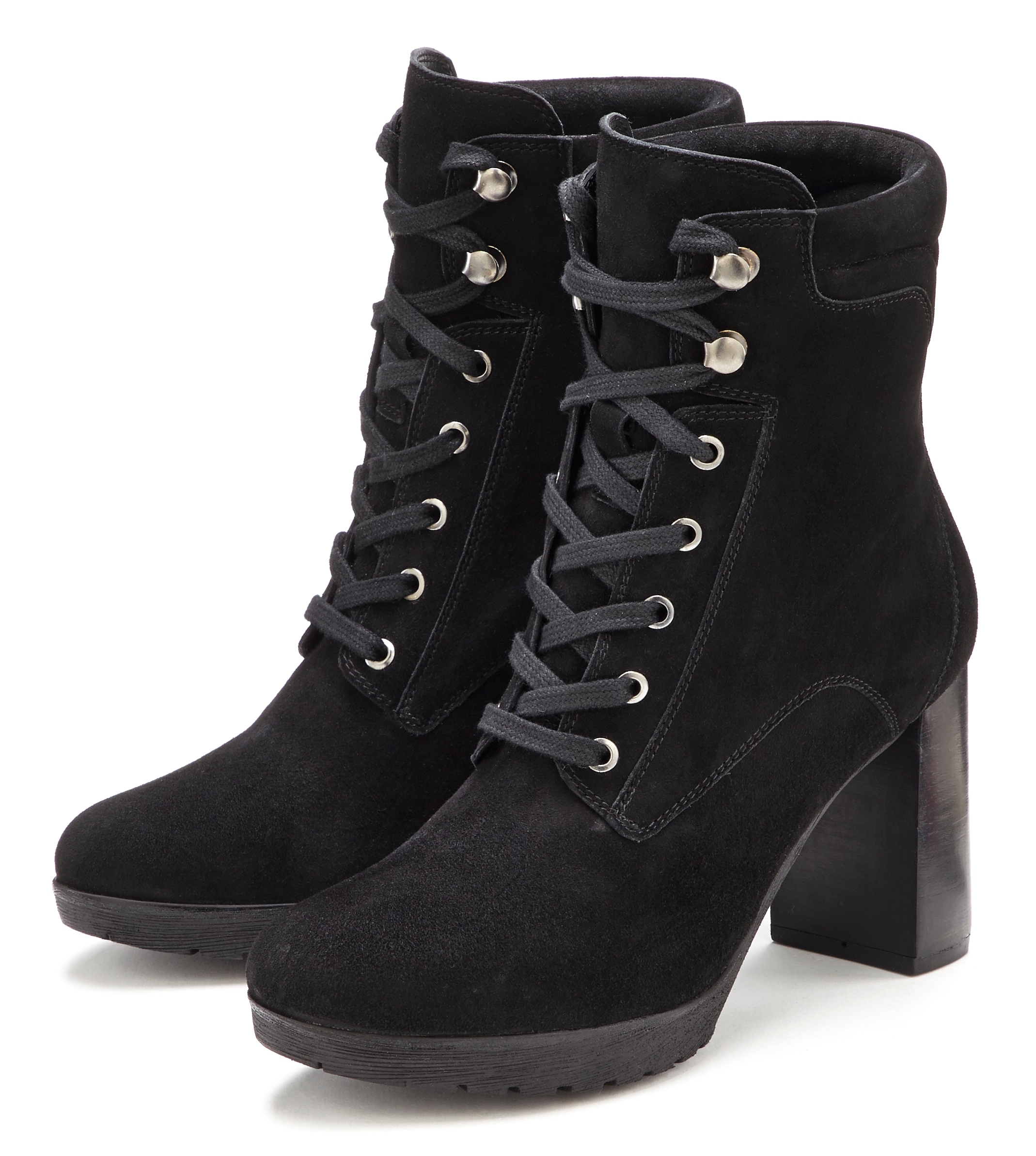 LASCANA High-Heel-Stiefelette, aus Leder, Blockabsatz, Plateaustiefelette, günstig online kaufen