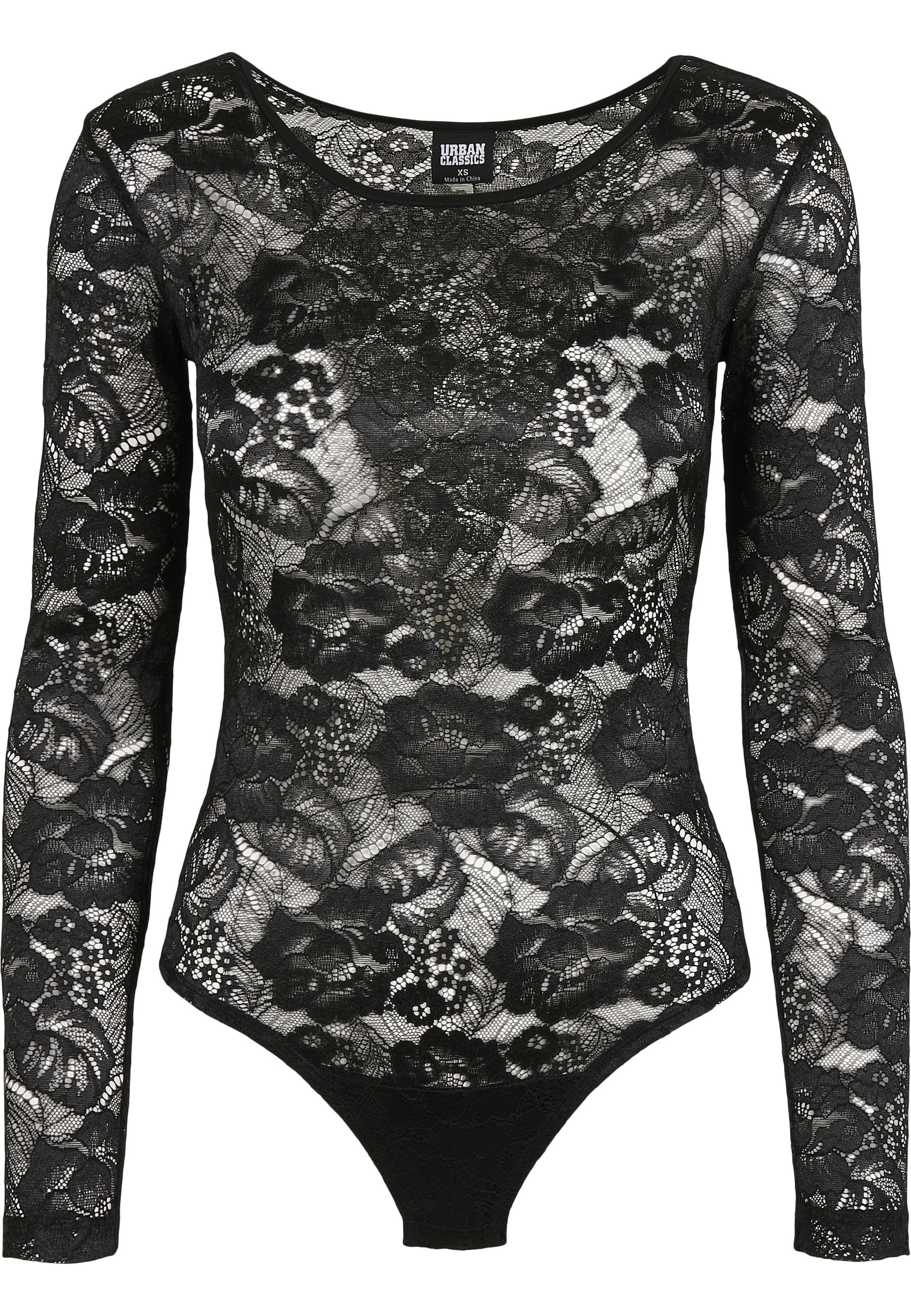 URBAN CLASSICS Damen Body "Urban Classics Damen Ladies Lace Longsleeve Body"schwarz, Gr. XS, 91% Polyamid, 9% Elasthan, Bodys