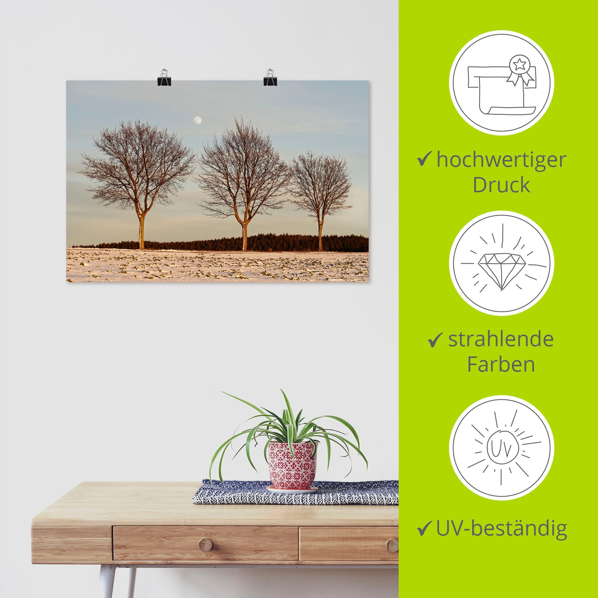 Artland Wandbild »Abendlicht im Winter«, Vier Jahreszeiten Bilder, (1 St.), als Alubild, Leinwandbild, Wandaufkleber oder Poster in versch. Größen