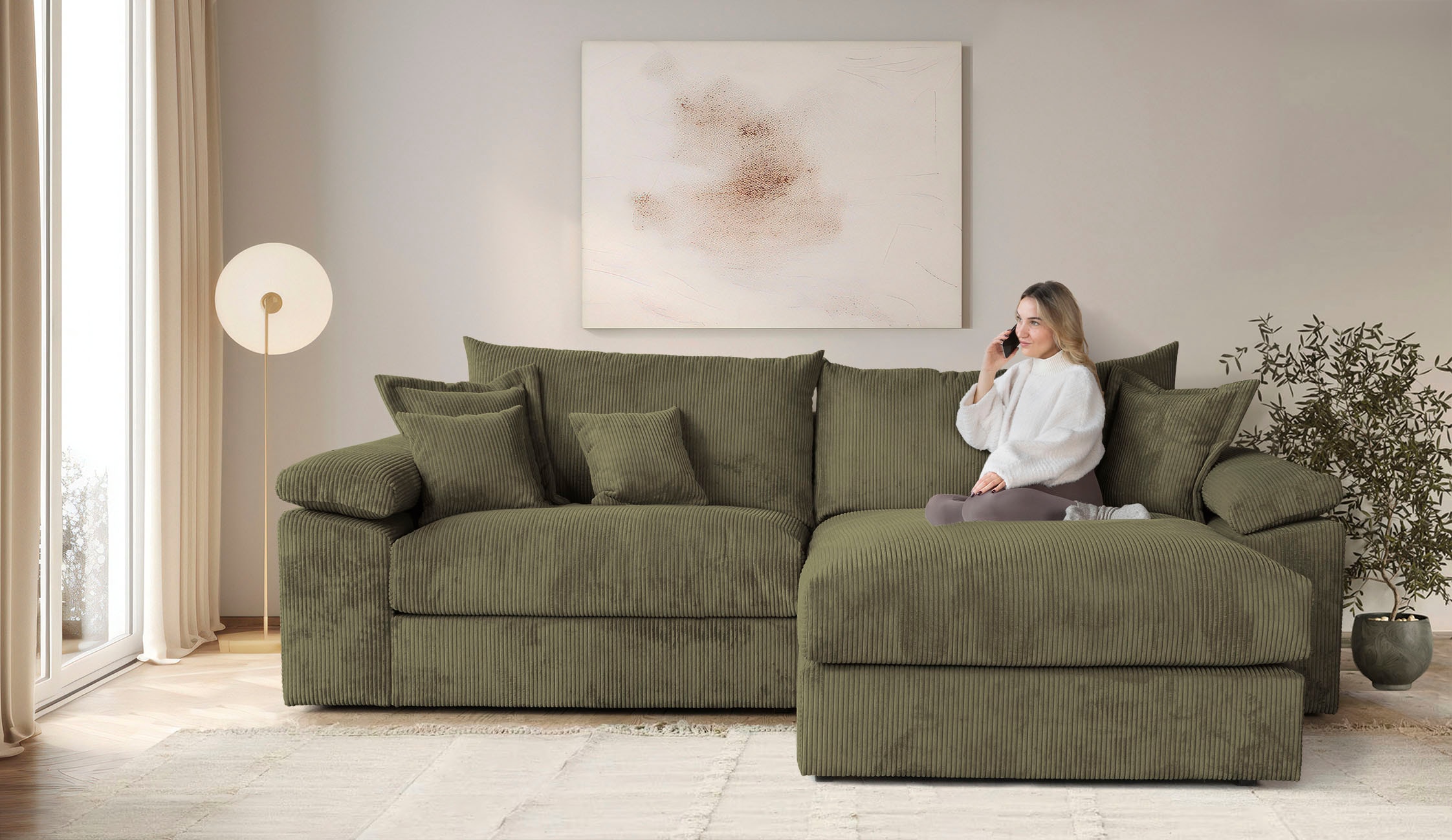 OTTO home "Soft&Cosy XXL L-Form, B: 303 cm - OTTO. Verlässliche Qualität." Mega-Sofa, Cord oder Chenille-Struktur, mit Federkern & 4 Zierkissen