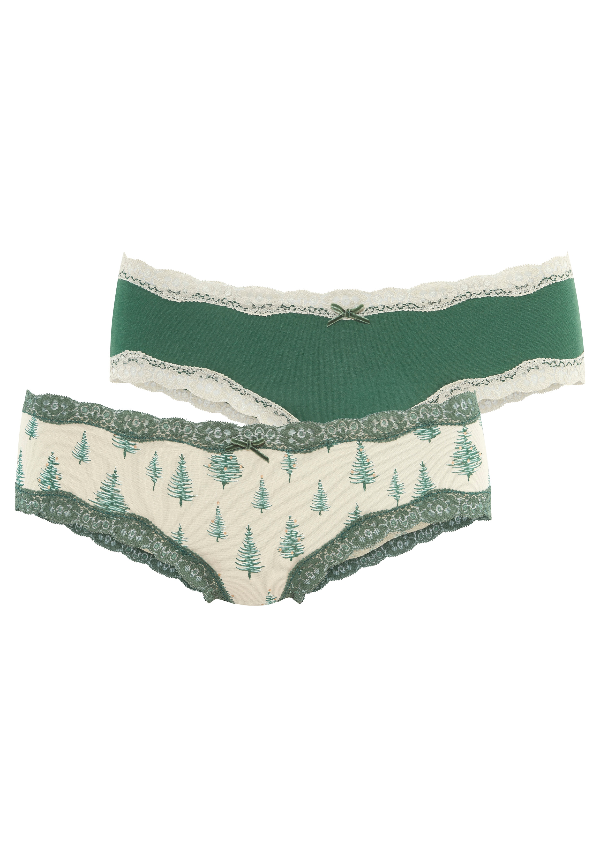 LASCANA Hipster 2er-Pack, mit feiner Spitze und weihnachtlichen Prints