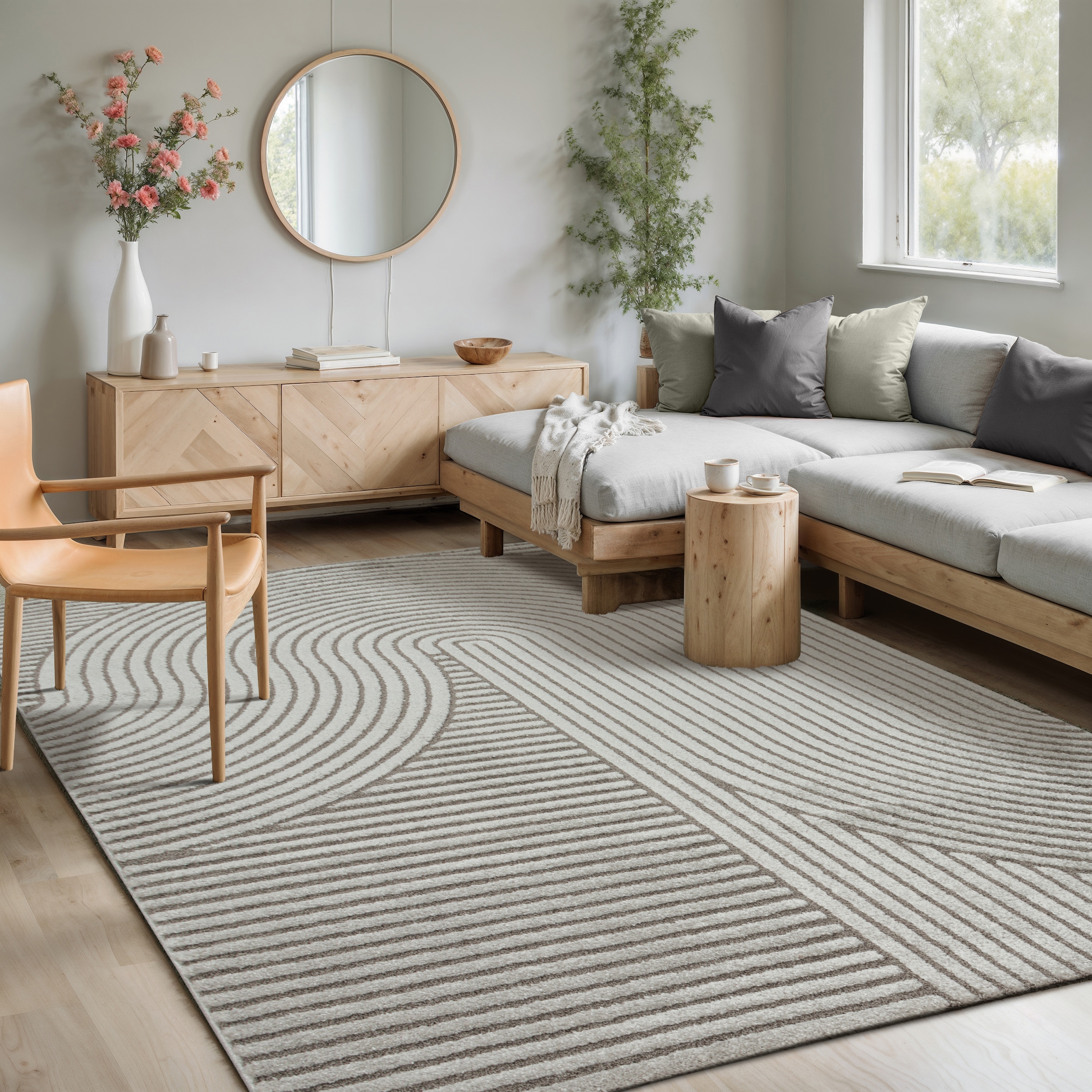 Teppich MERINOS "Elio", grau, B:120cm H:16mm L:170cm, Polypropylen, Teppiche, Teppich, moderner Kurzflor Teppich mit Hoch-Tief-Effekt, 3D Effekt