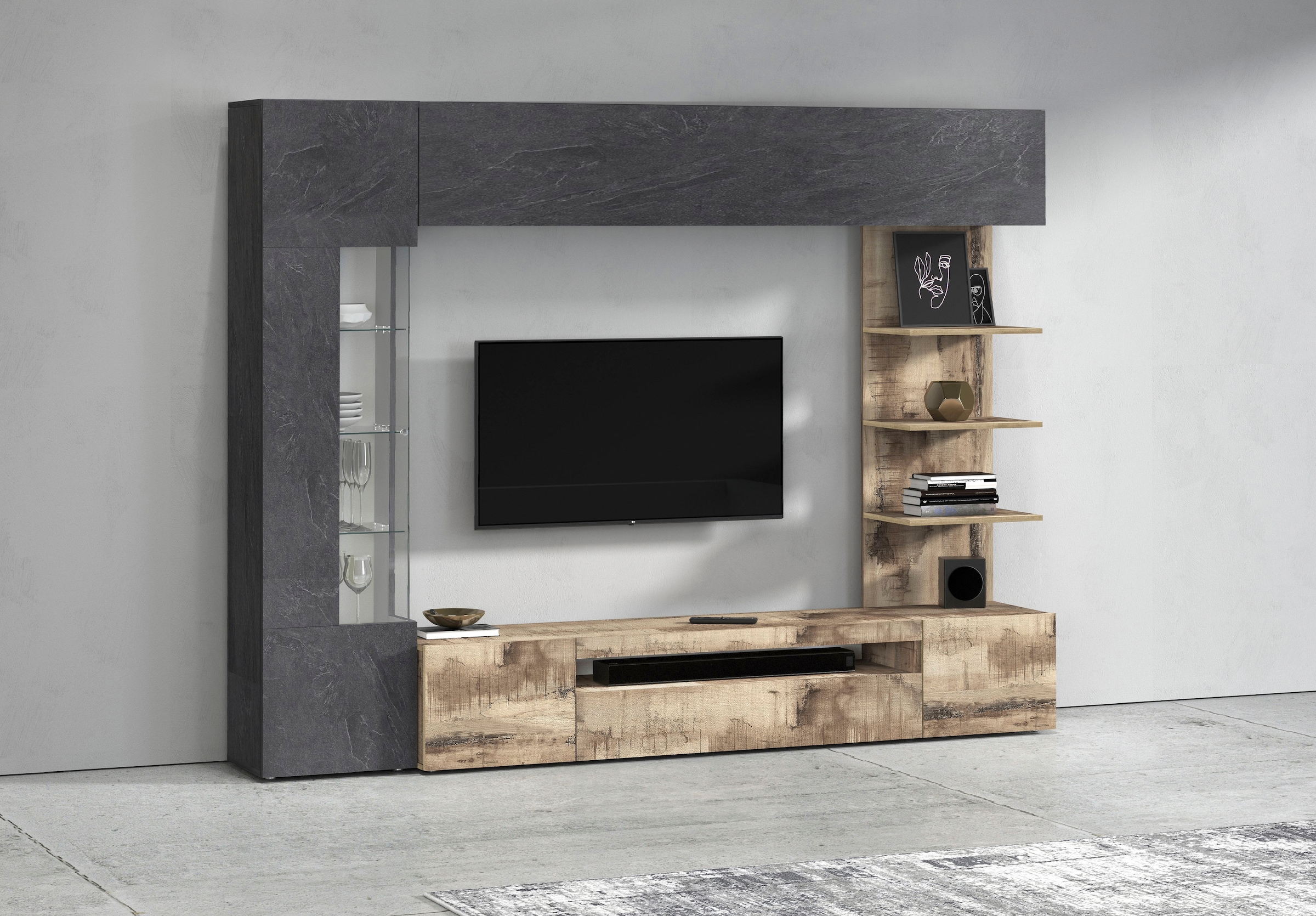 OTTO home Wohnwand »Wohnwand New Egypt, Anbauwand, Medienwand, Wohnzimmerwand« Weiß in Hochglanz, alle anderen Farben in matter Ausführung., 4 Stk. tlg.