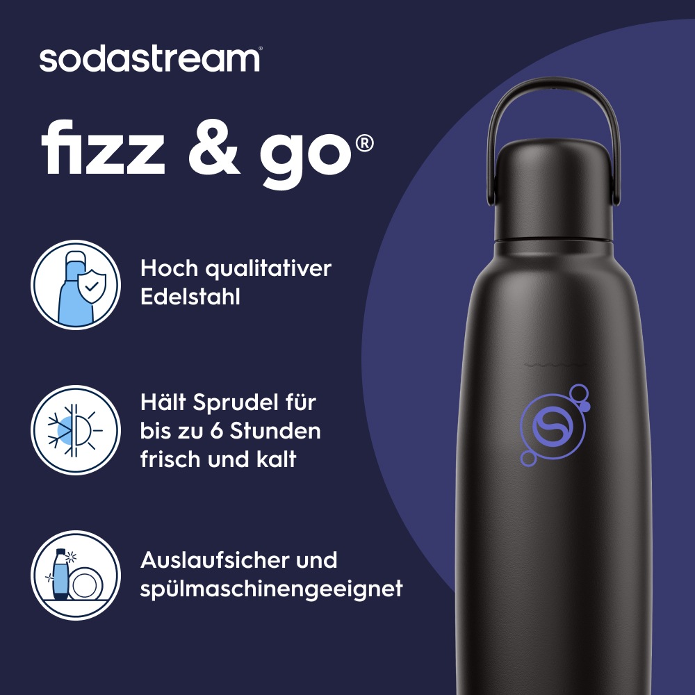 SodaStream Thermoflasche »Metallflasche Fizz&go COOL DWS, 0,9 l, Trinkflasche« kompatibel mit SodaStream DUO, E-DUO, TERRA, ART & ENSO Wassersprudler