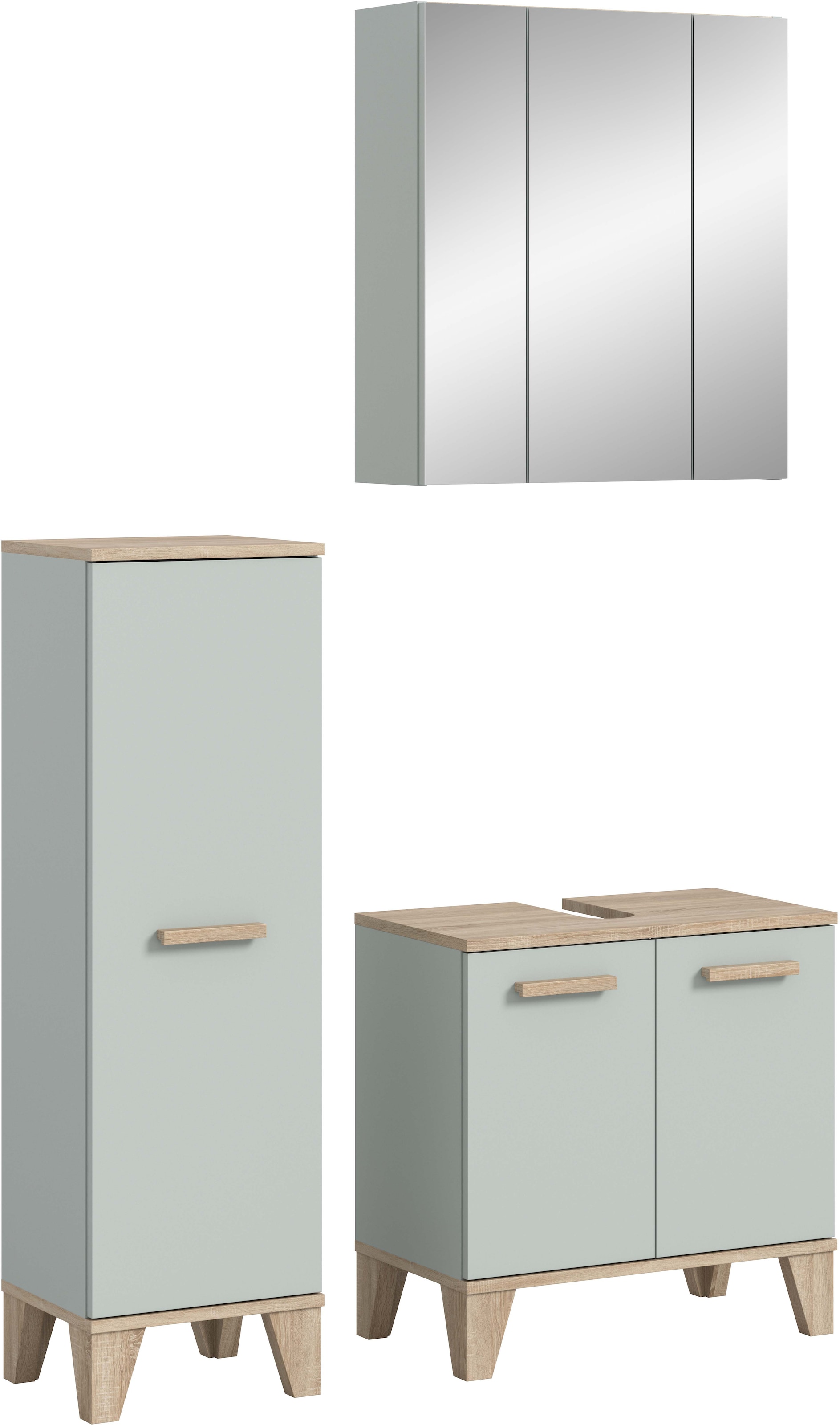 welltime Badmöbel-Set "MINTTU, 3-teilige moderne Badkombination im SCANDI-Look" bestehend aus: Midischrank, Waschbeckenunterschrank & Spiegelschrank, 3 Stk. tlg.