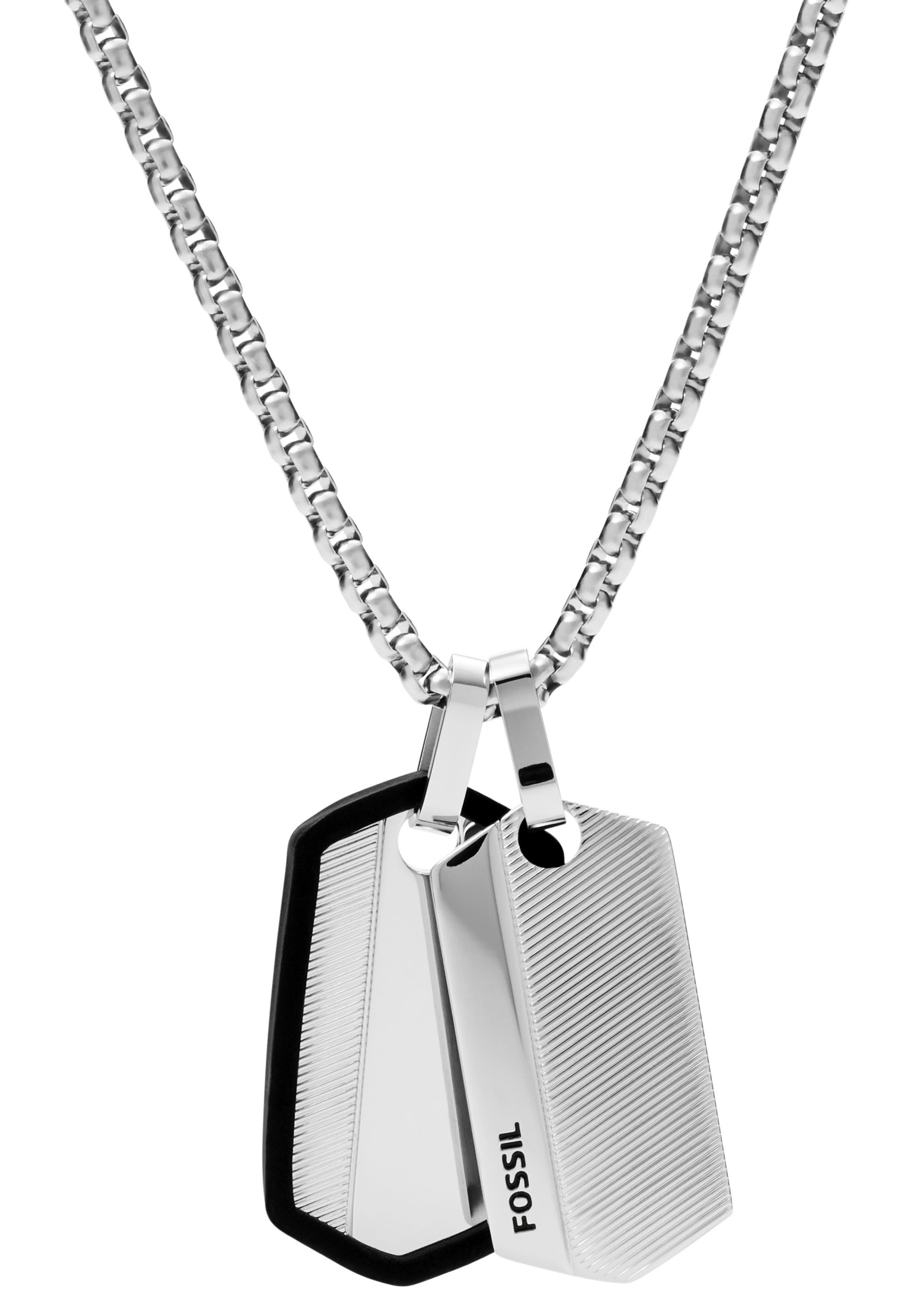 Kette mit Anhänger FOSSIL "Schmuck Geschenk Edelstahl Halskette VINTAGE CASUAL", schwarz (edelstahlfarben, schwarz), Halsketten, Damen, Edelstahl, L: 66 B: 2,8mm, B:2,8mm 2