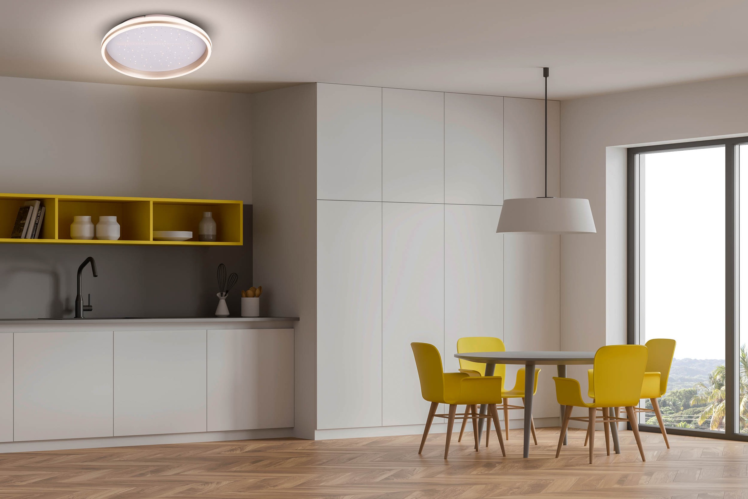 LIGHT & MORE LED Deckenleuchte »Meteor« LED-Modul 1 Stk. warmweiß - kaltweiß Dimmbar per Fernbedienung, CCT, Memory, Nachlicht, Timer, Sterneffekt