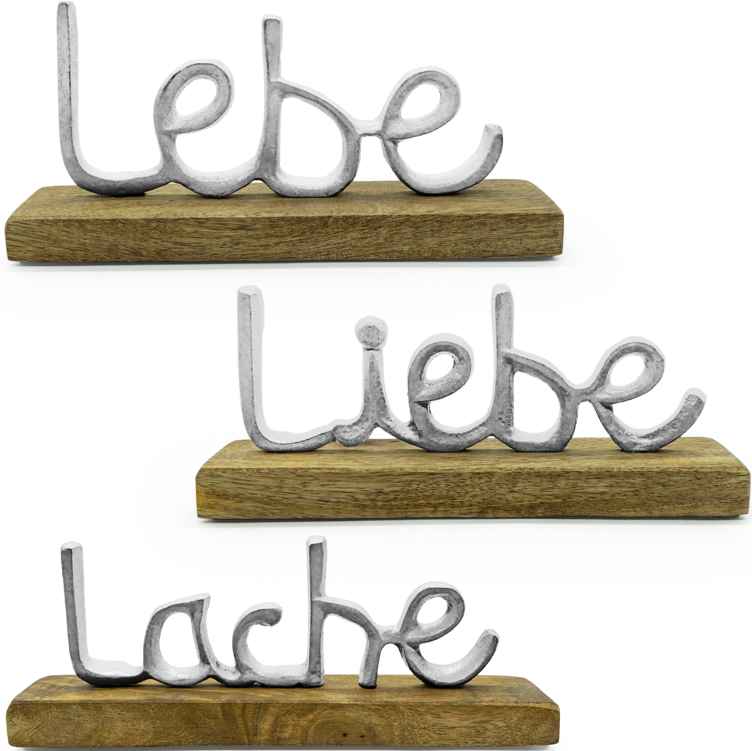 Deko-Schriftzug »Lebe, Liebe, Lache«, aus Holz und Aluminium