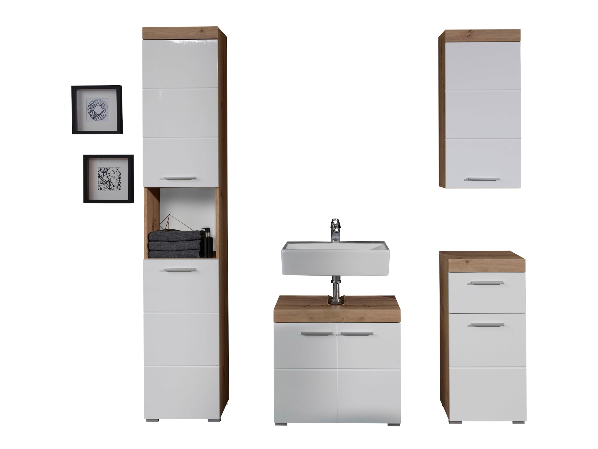 INOSIGN Badmöbel-Set »Avena«, (Set, 4 St.), Mit Hochschrank, Waschbeckenunterschrank, Wandschrank und Unterschrank