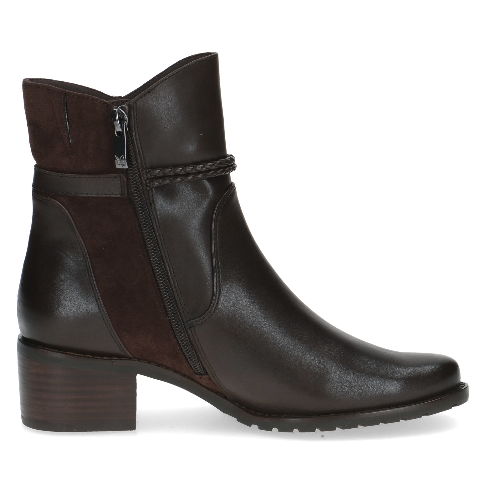 Caprice Stiefelette, Blockabsatz, Businessschuh mit geflochtenem Zierriemchen