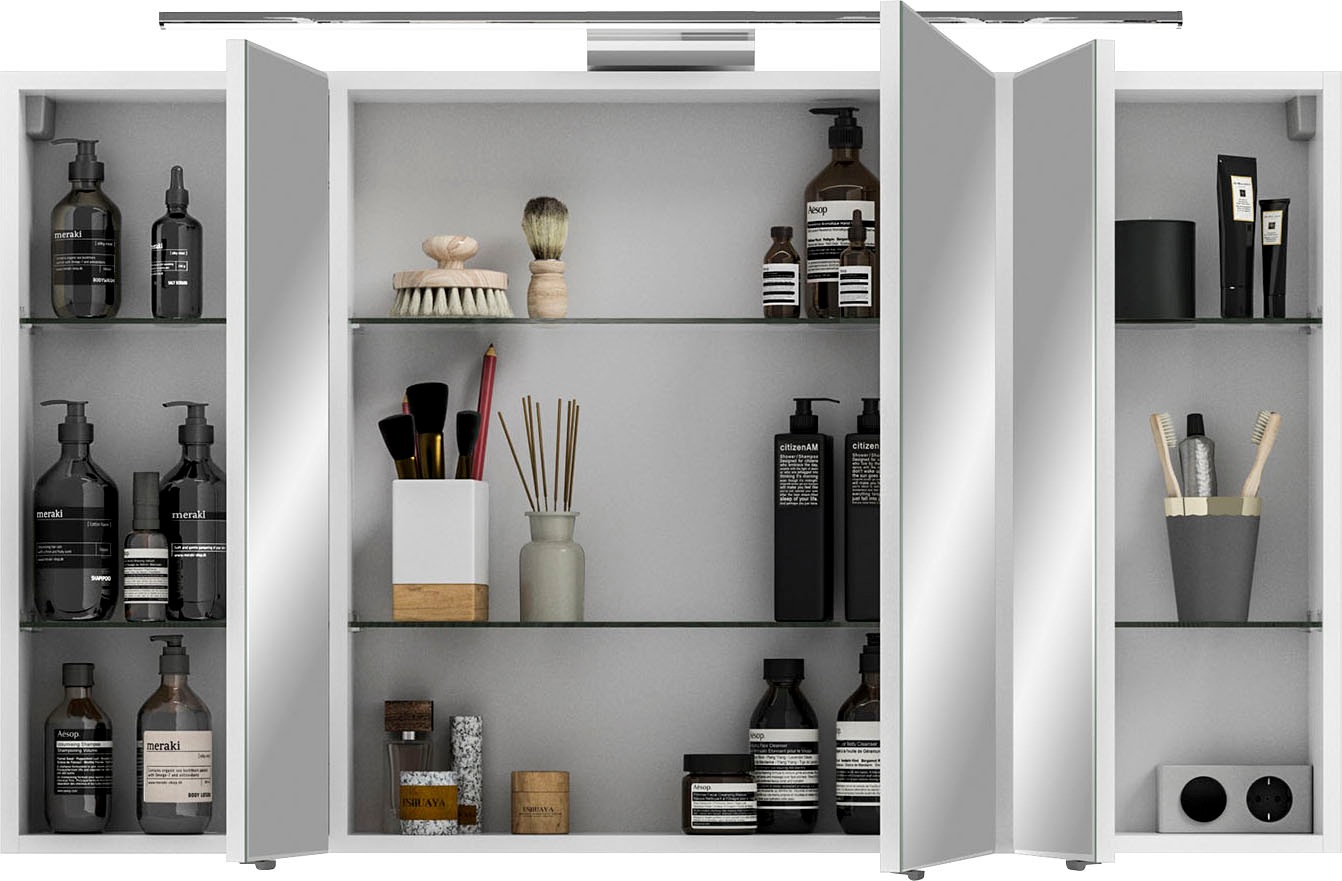 Saphir Badmöbel-Set »6005 Sprint Keramik-Waschtisch mit LED-Spiegelschrank, 122 cm breit«, (2 St.), Waschplatz inkl. Türdämpfer, 3 Türen, 2 Schubladen, Waschtisch Set