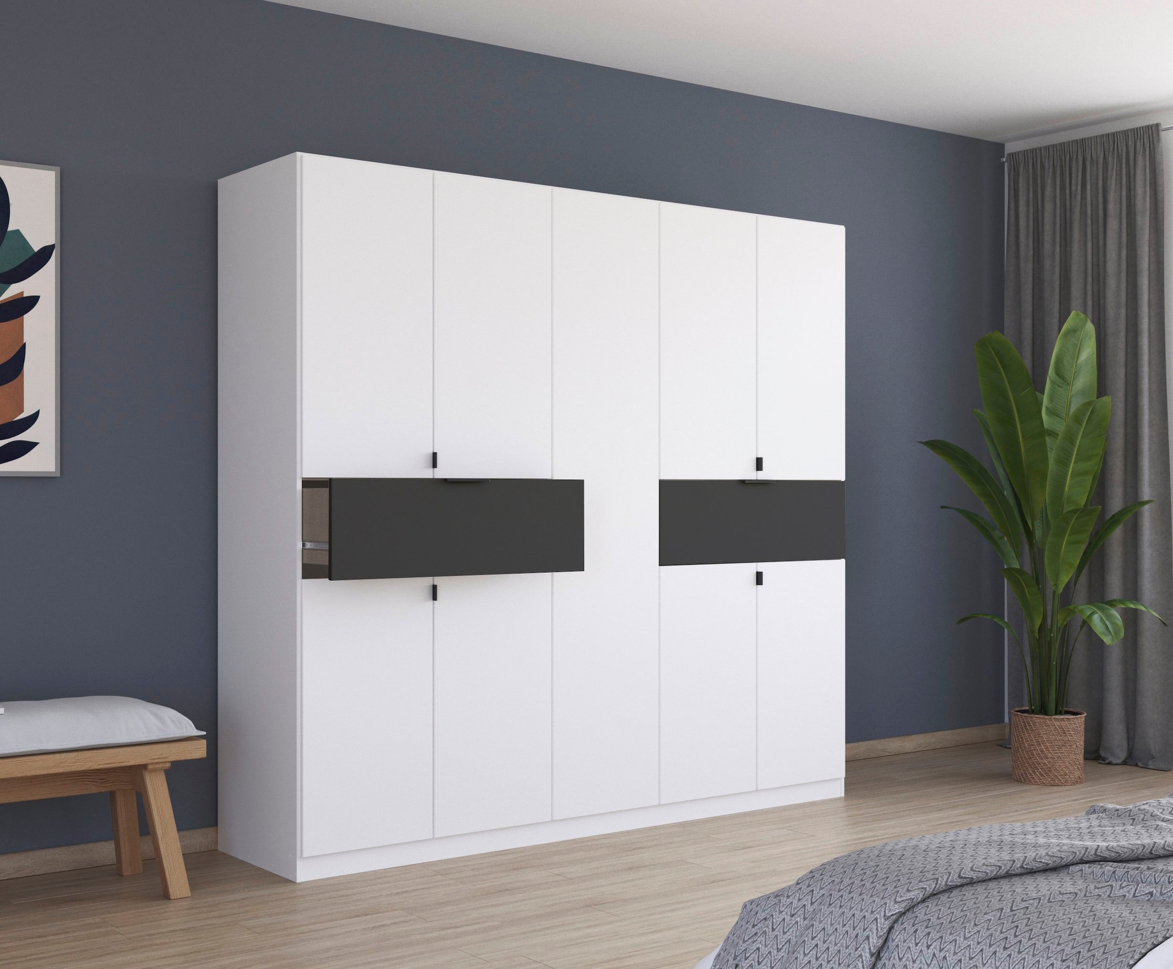 rauch Drehtürenschrank »Kleiderschrank Schrank Garderobe Wäscheschrank TICAO«, (Schubladen in der Höhe variabel positionierbar), mit 2 geräumigen Schubladen, viel Stauraum MADE IN GERMANY