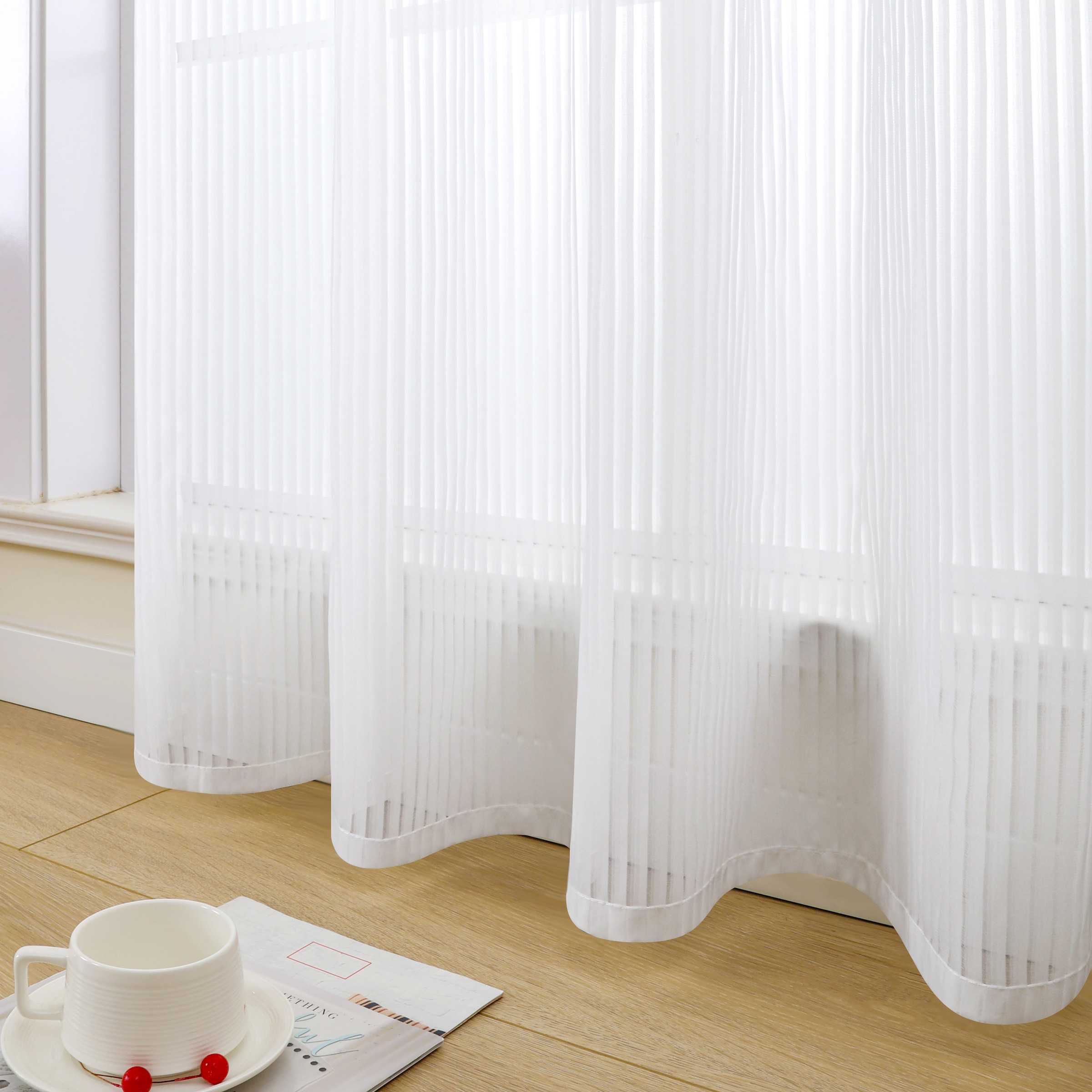 OTTO home Gardine »Fritty« Ösen 2 Stk. tlg. Ösen,  transparent, Pflegeleicht, elegante Längststreifen