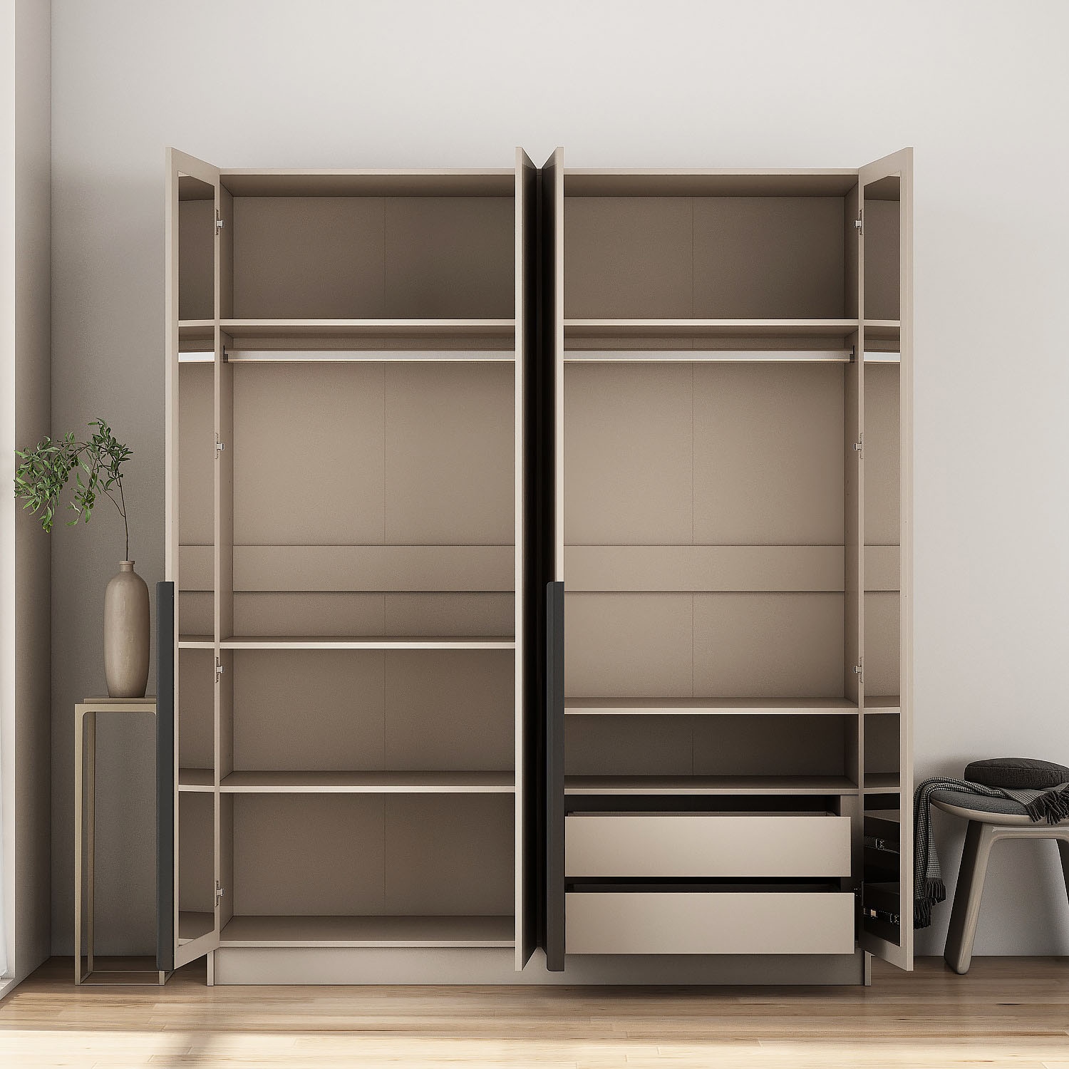OTTO home Kleiderschrank »Annor Schlafzimmerschrank Breite 162cm hochglanz Schrank Garderobe« Drehtürenschrank mit perfekter Innenausstattung - elegante Türgriffe