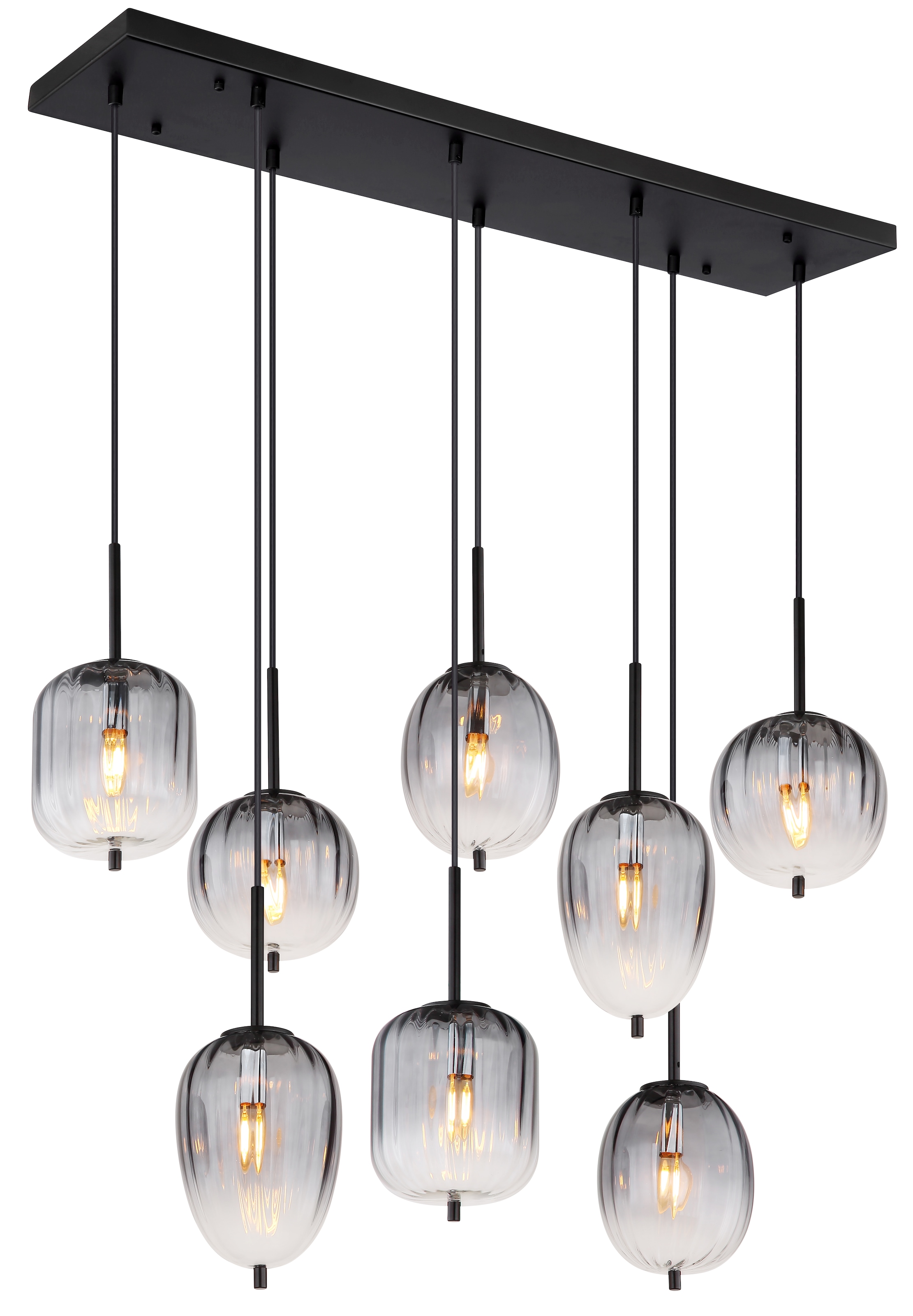 GLOBO LIGHTING Hängeleuchte "ATTILA", schwarz, 8, H: 120cm, 1 Stk., Leuchten, Hängelampe/Pendelleuchte/verschiedene Gläser/Glas rauchfarben, Hängeleuchte