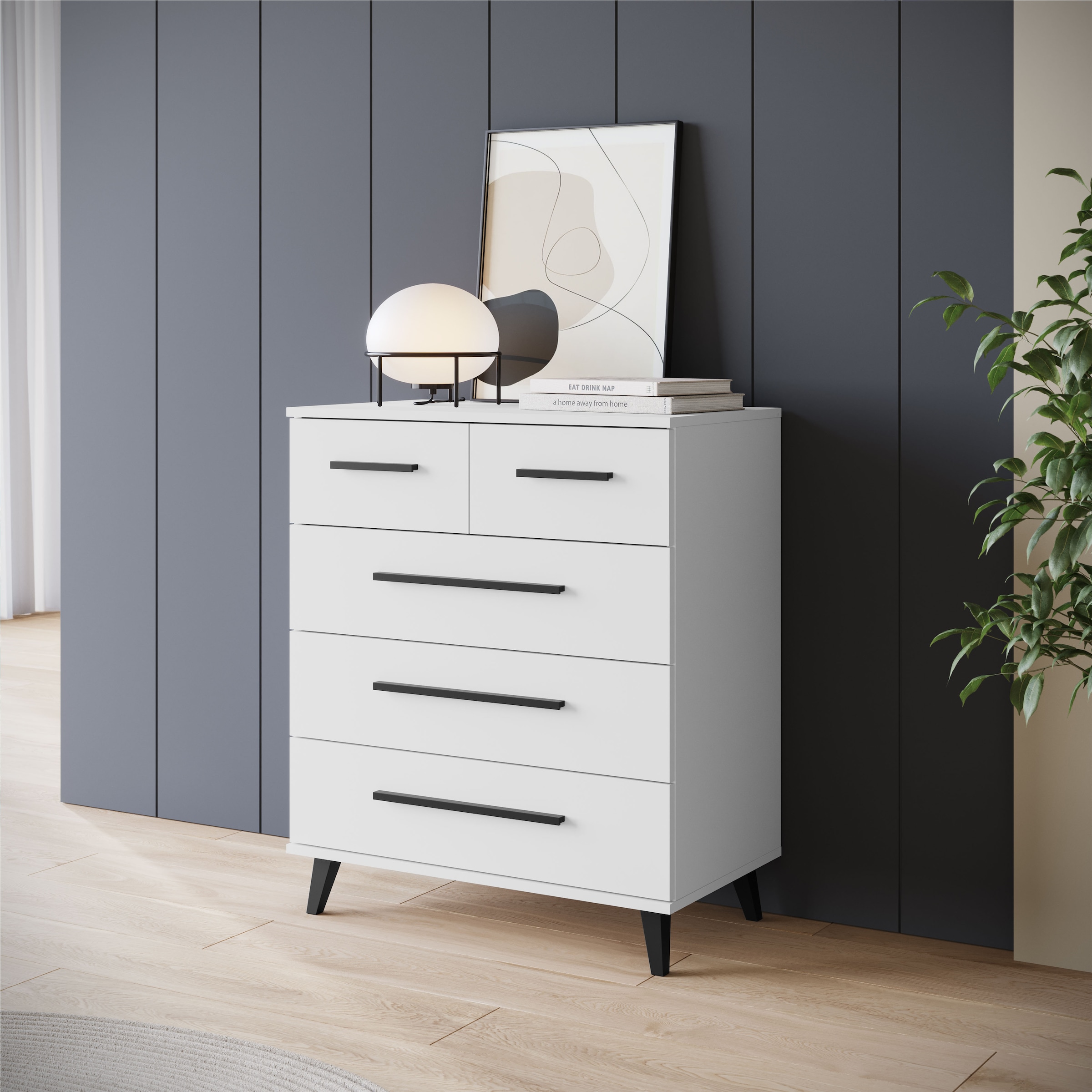 INOSIGN Sideboard »Lagos, Kommode, 5 Schubladen, schwarze Griffe & Füße«, (1 St.), modernes Design, B/T/H je 70/39,5/82,5 cm, pflegeleichte Oberfläche