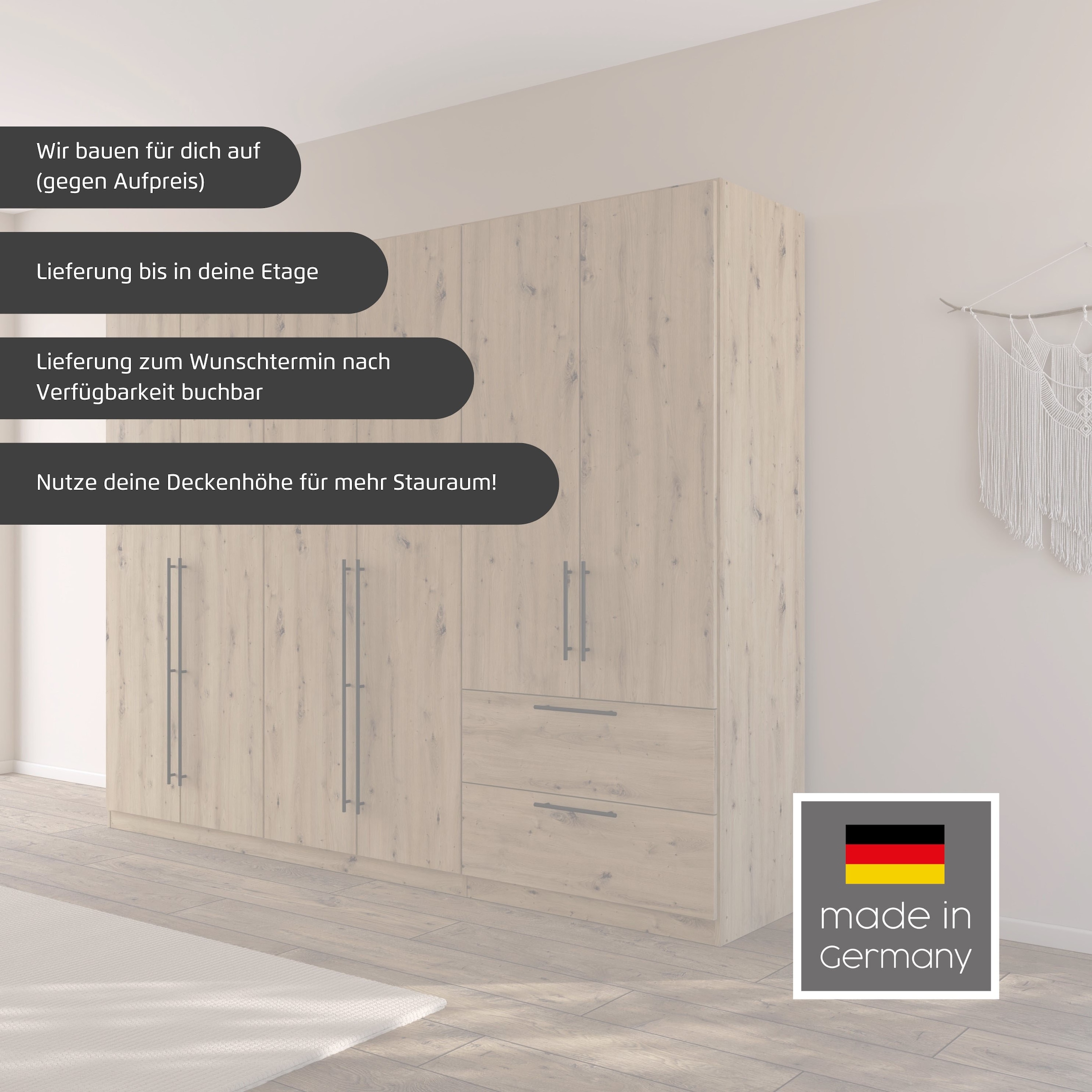 rauch Kleiderschrank »Drehtürenschrank Schrank Garderobe Wäscheschrank Schlafzimmer AVOLA«, (in 3 verschiedenen Ausstattungen BASIC/CLASSIC/PREMIUM), mit hochwertigen Stangengriffen in Schwarz aus Metall MADE IN GERMANY