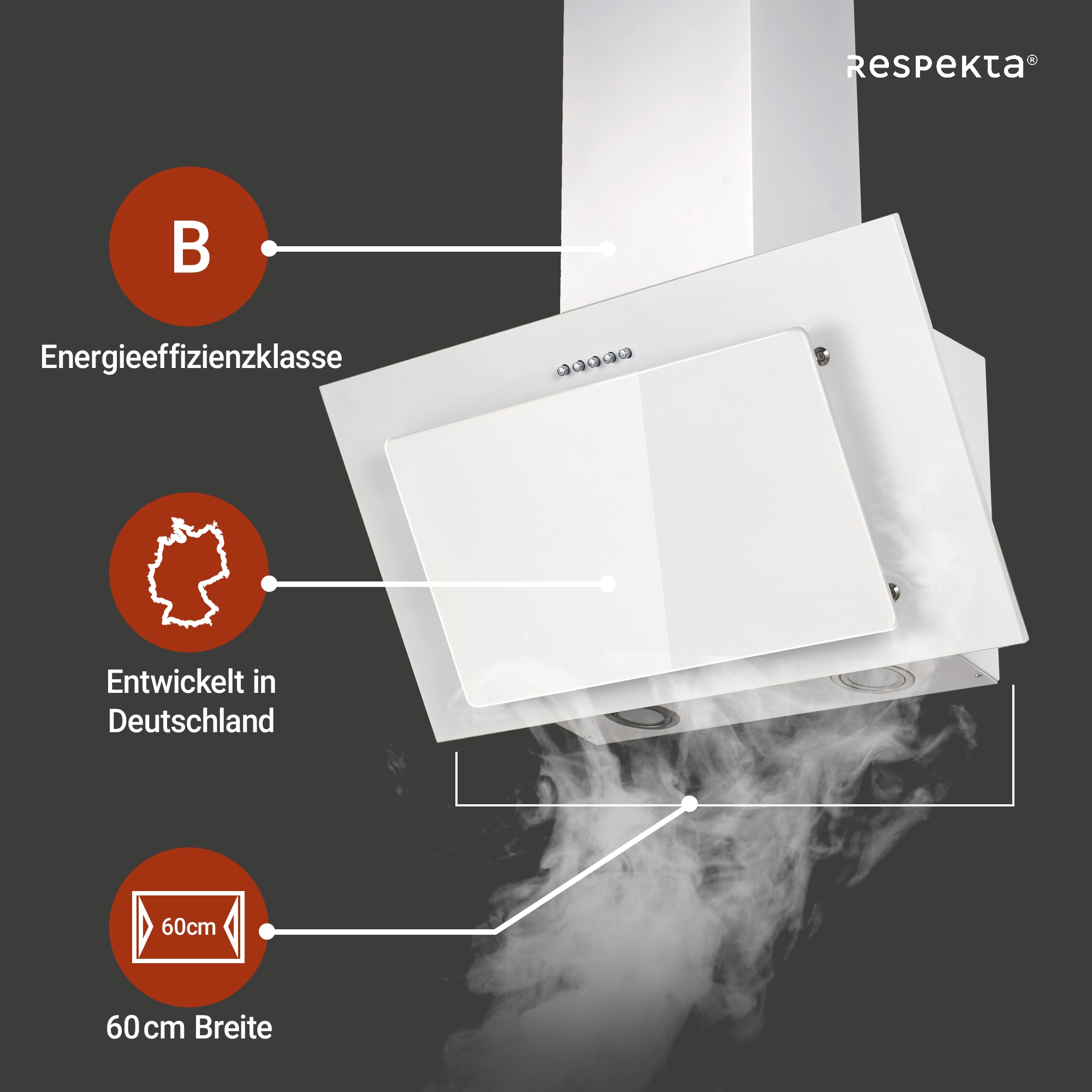 RESPEKTA Kopffreihaube »CH 33060« 60 cm, 3 Leistungsstufen, LED-Beleuchtung, Ab- und Umluftfähig