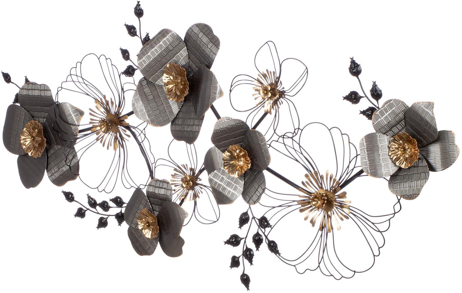Casablanca by Gilde Wanddekoobjekt »Wandrelief, "Blossom", Metall, schwarz, anthrazitfarben, goldfarben« Wandrelief Blossom Blüten Blumen Wanddeko Wohnzimmer