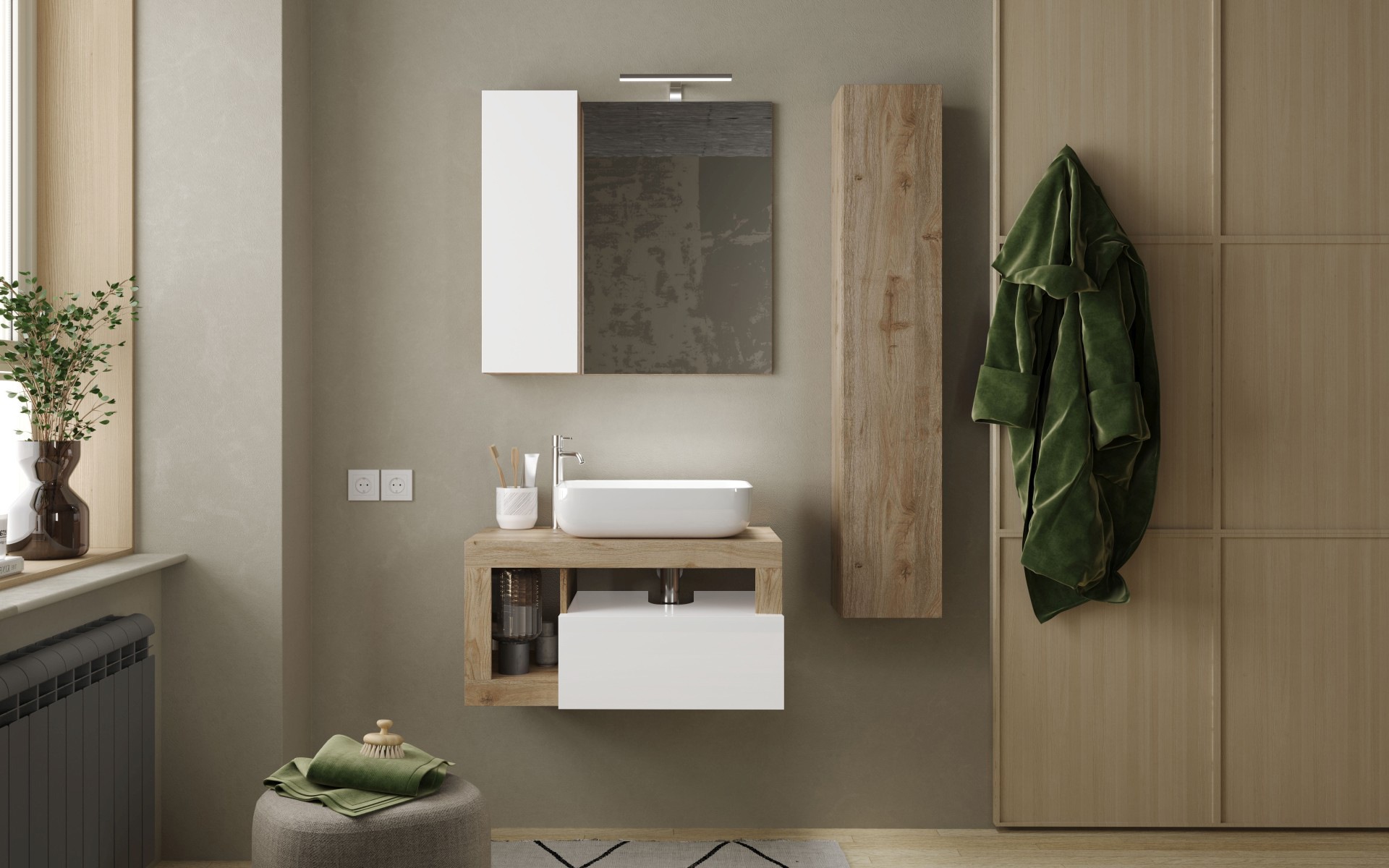 Thumbnail - welltime Hängeschrank "Hamburg" Badschrank mit 1 Tür, Höhe 138 cm, Breite 25 cm