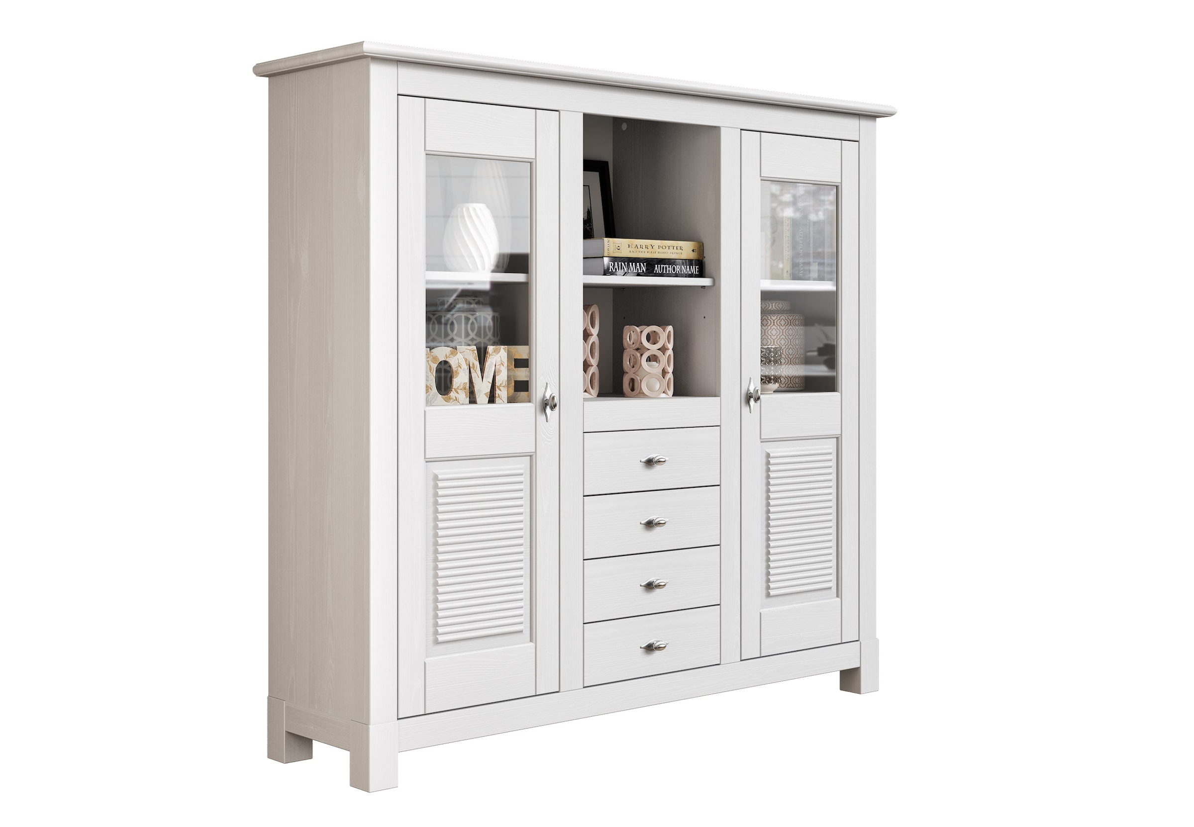 OTTO home Buffet "Rauna" Highboard, massive Kiefer, Türen mit Glaseinsätzen günstig online kaufen