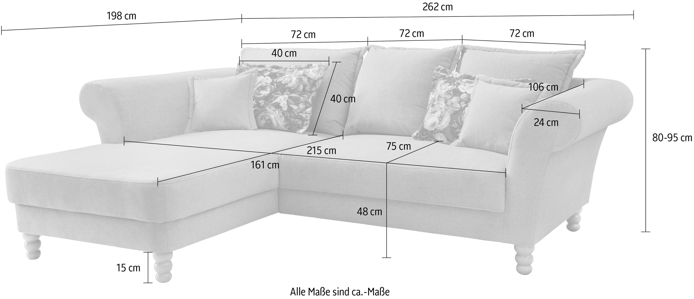 Home affaire Ecksofa »Tassilo Mega Polsterecke mit Kaltschaum im Sitz, bequem, L-Form« hoher Sitzkomfort, Breite 262cm, Komfortsitzhöhe 48cm, zeitlos elegant