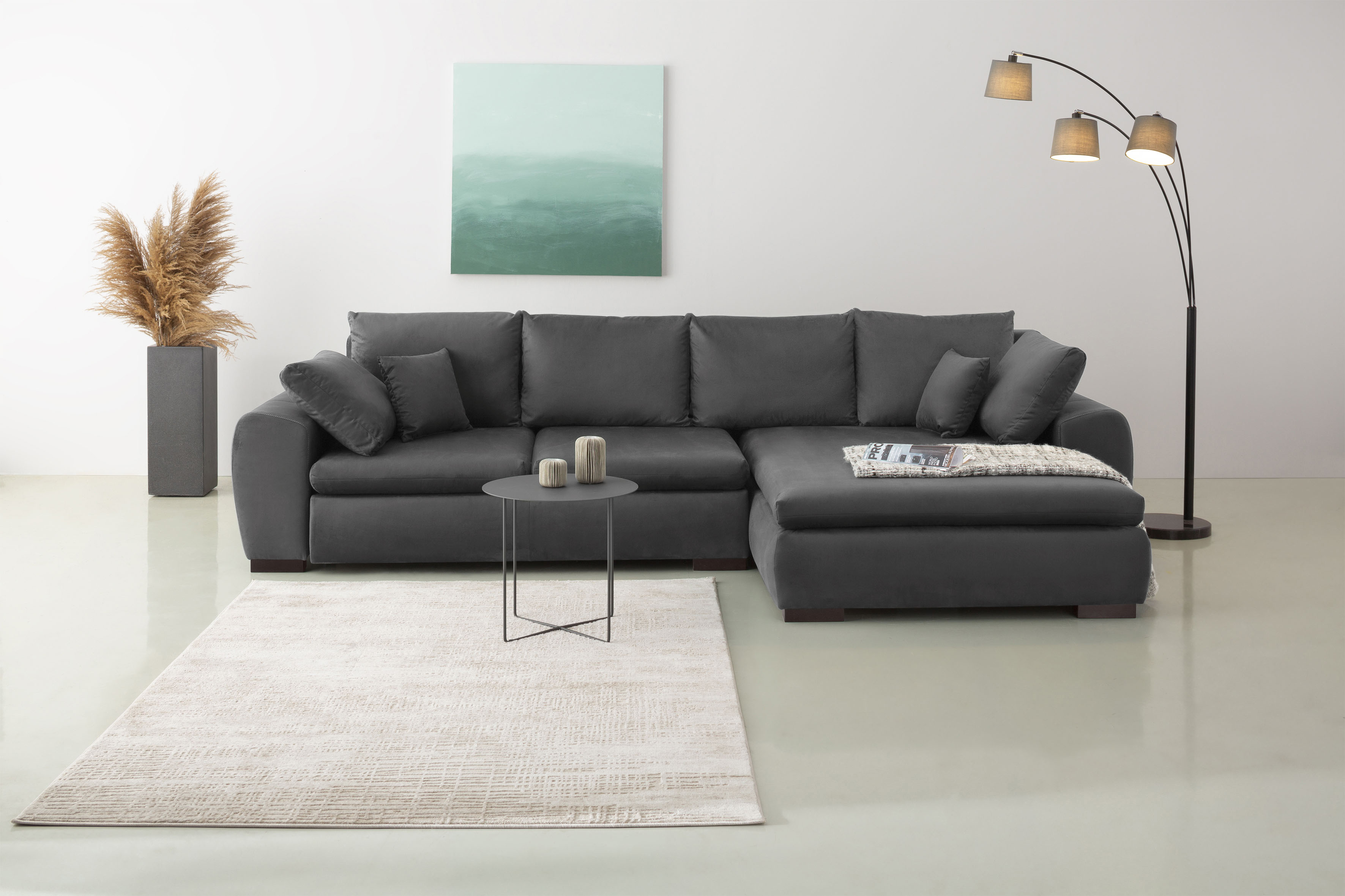 Home affaire 1100000002199 "Cara Mia L-Form, B: 325 cm, XXL-Sofa mit 4 Zierkissen" mit Schlaffunktion & Bettkasten, Liegefl. 145x270 cm