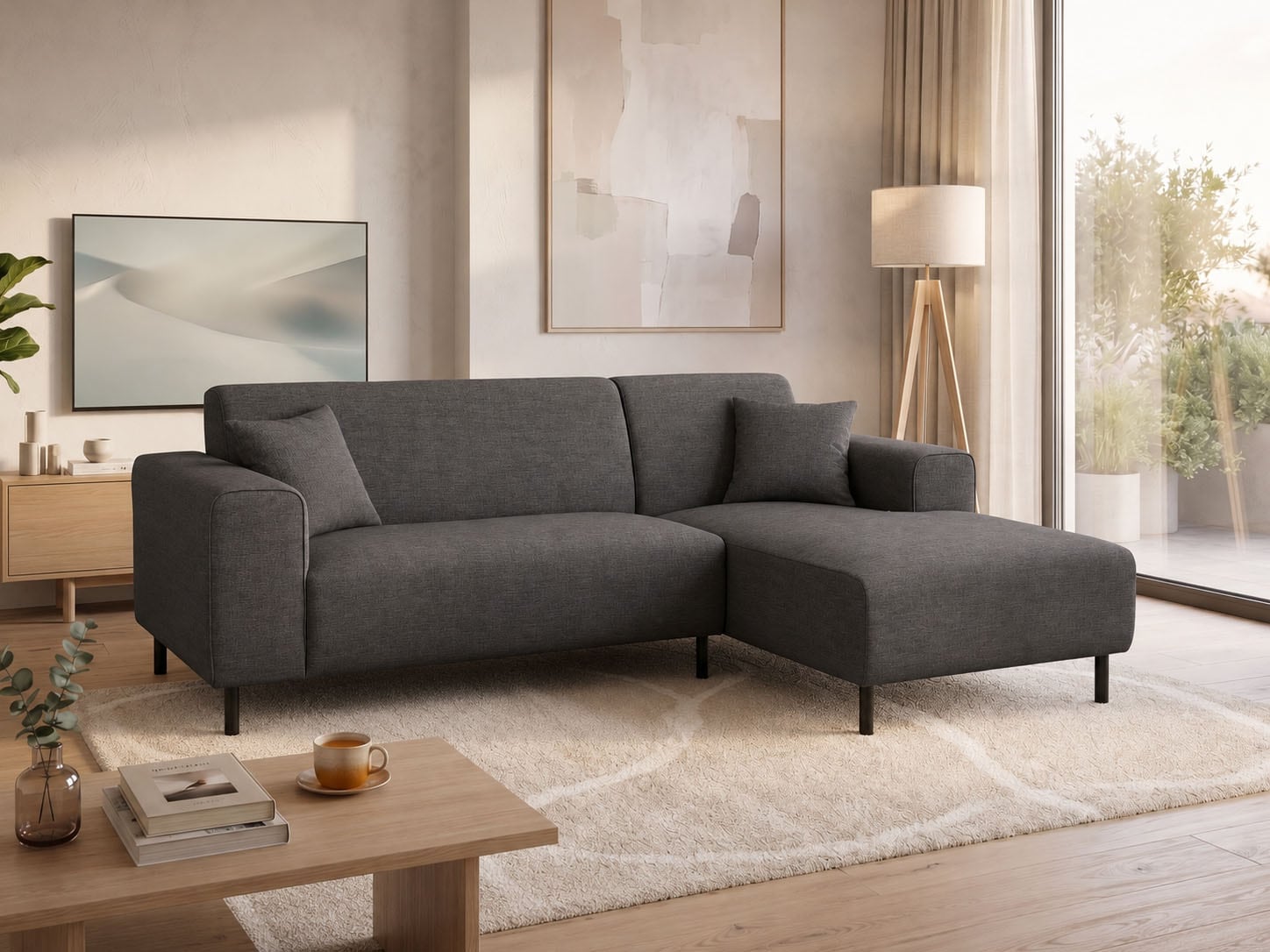 OTTO home Ecksofa "ARROS L-Form mit Wellenunterfederung, Maße B/T/H: 235/163/81 cm" incl. Zierkissen, mit Recamiere rechts/links bestellbar, auch in Cord