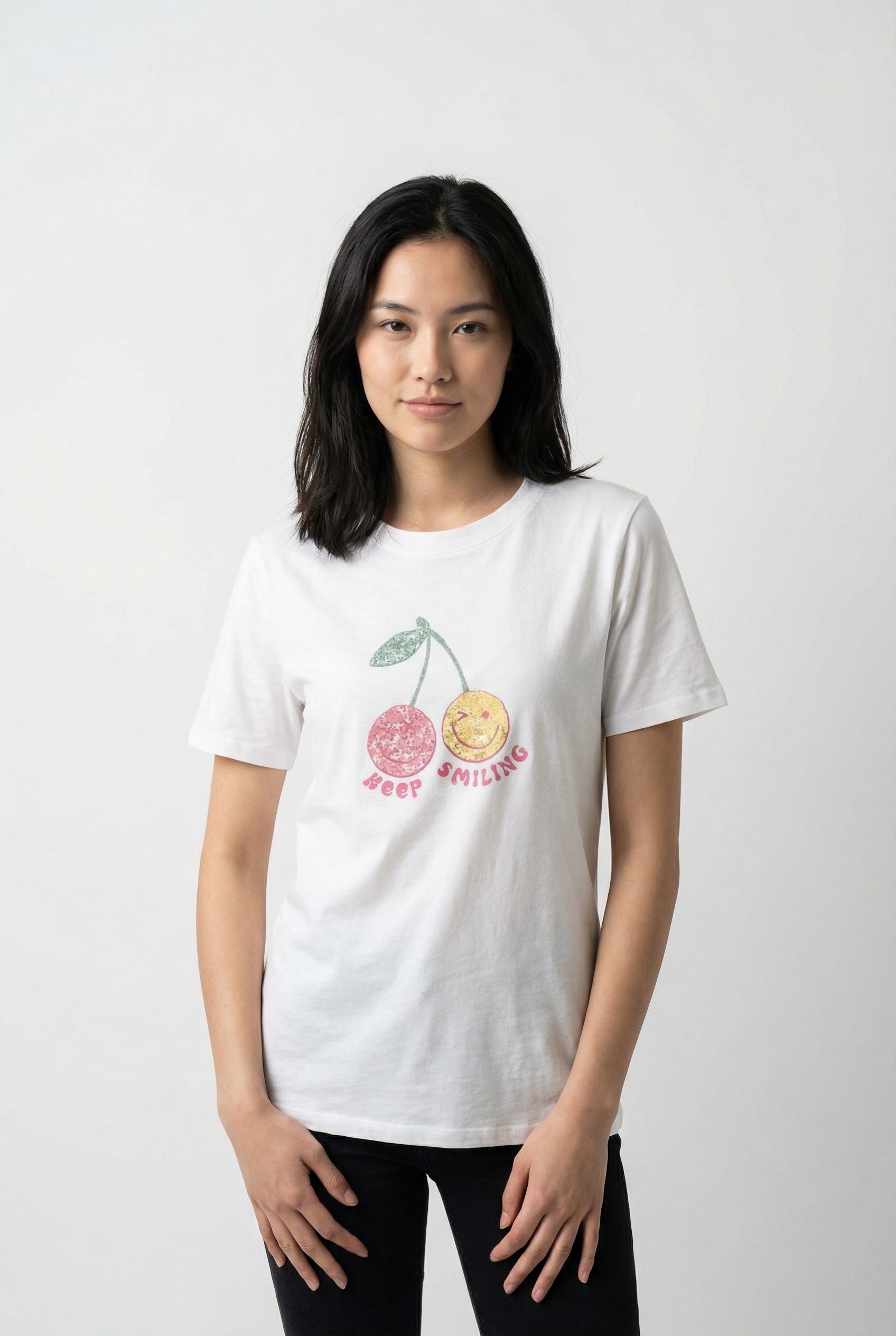 Kurzarmshirt ONLY "ONLKITA S/S TEE JRS NOOS", Damen, Gr. XL, cloud dancer print:smiley smiling, Jersey, Obermaterial: 100% Baumwolle, bedruckt, regular fit normal, Rundhals, Shirts, Baumwolle, regular fit