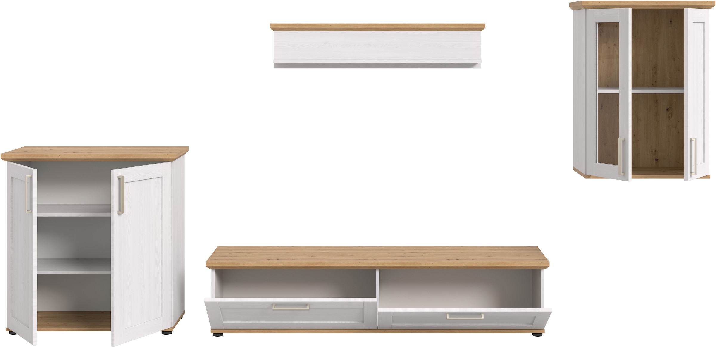 Home affaire Wohnwand »Cosenza«, (Set, 4 St.), Cosenza, Breite: 336 cm,Vitrine,Highboard,Lowboard, Wandboard