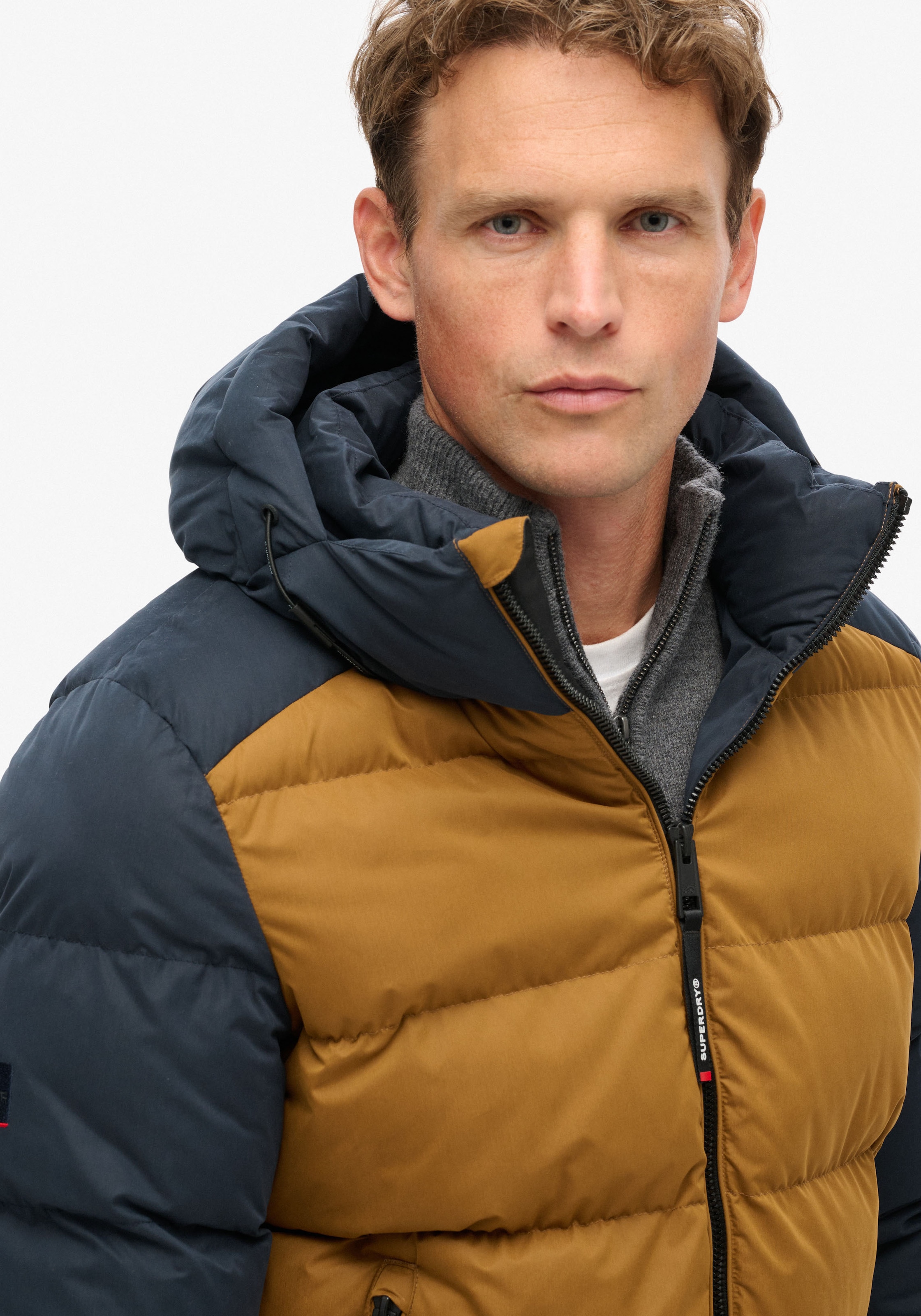 Superdry Steppjacke »HOOD COLOUR BLOCK SPORT PUFFER«, mit Kapuze