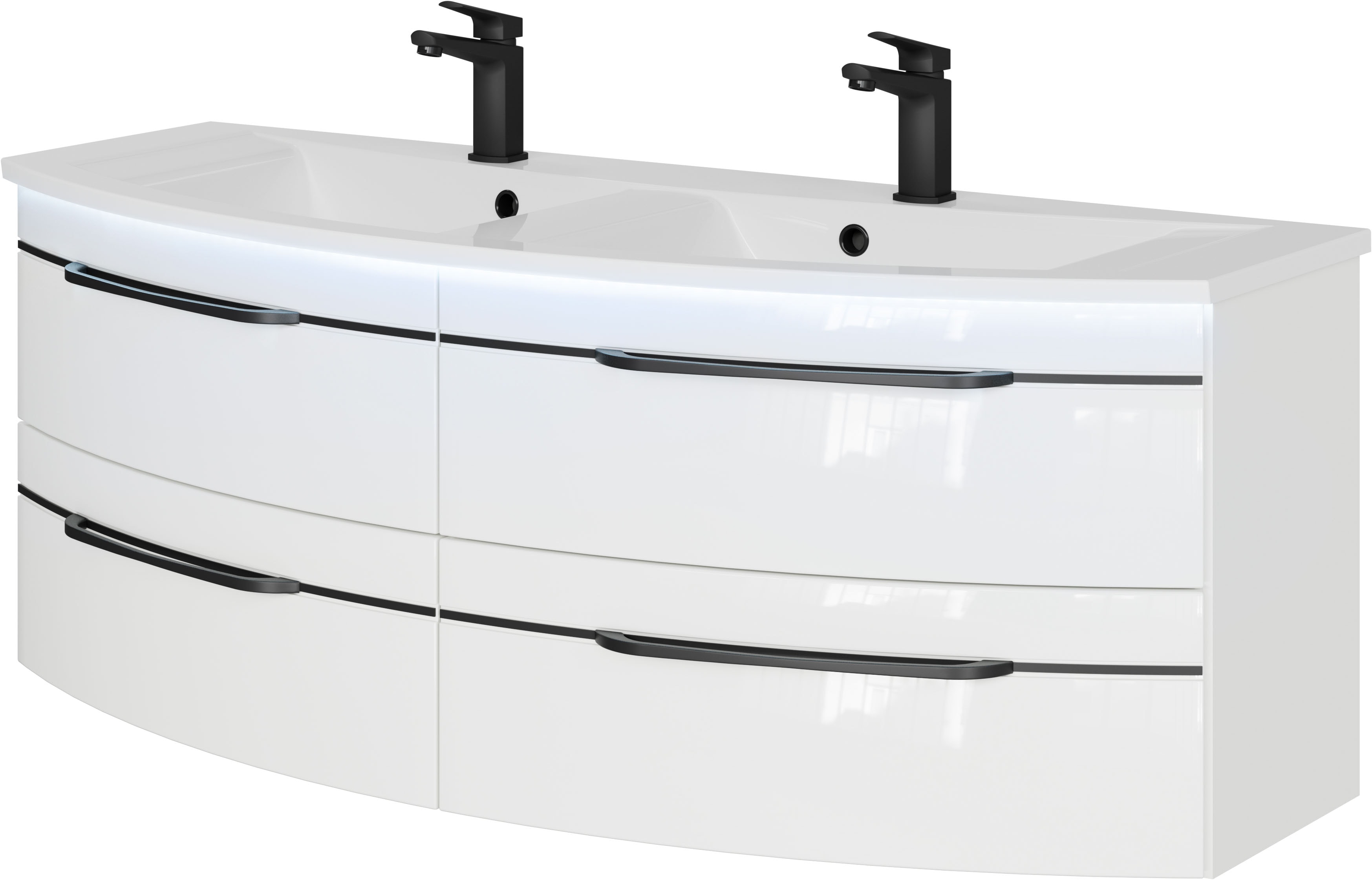 Saphir 1100000002199 "Serie 7045 Mineralmarmor-Waschtisch und Unterschrank, 131 cm breit" Doppel-Waschplatz mit 4 Schubladen, Badmöbel Set mit Waschtisch