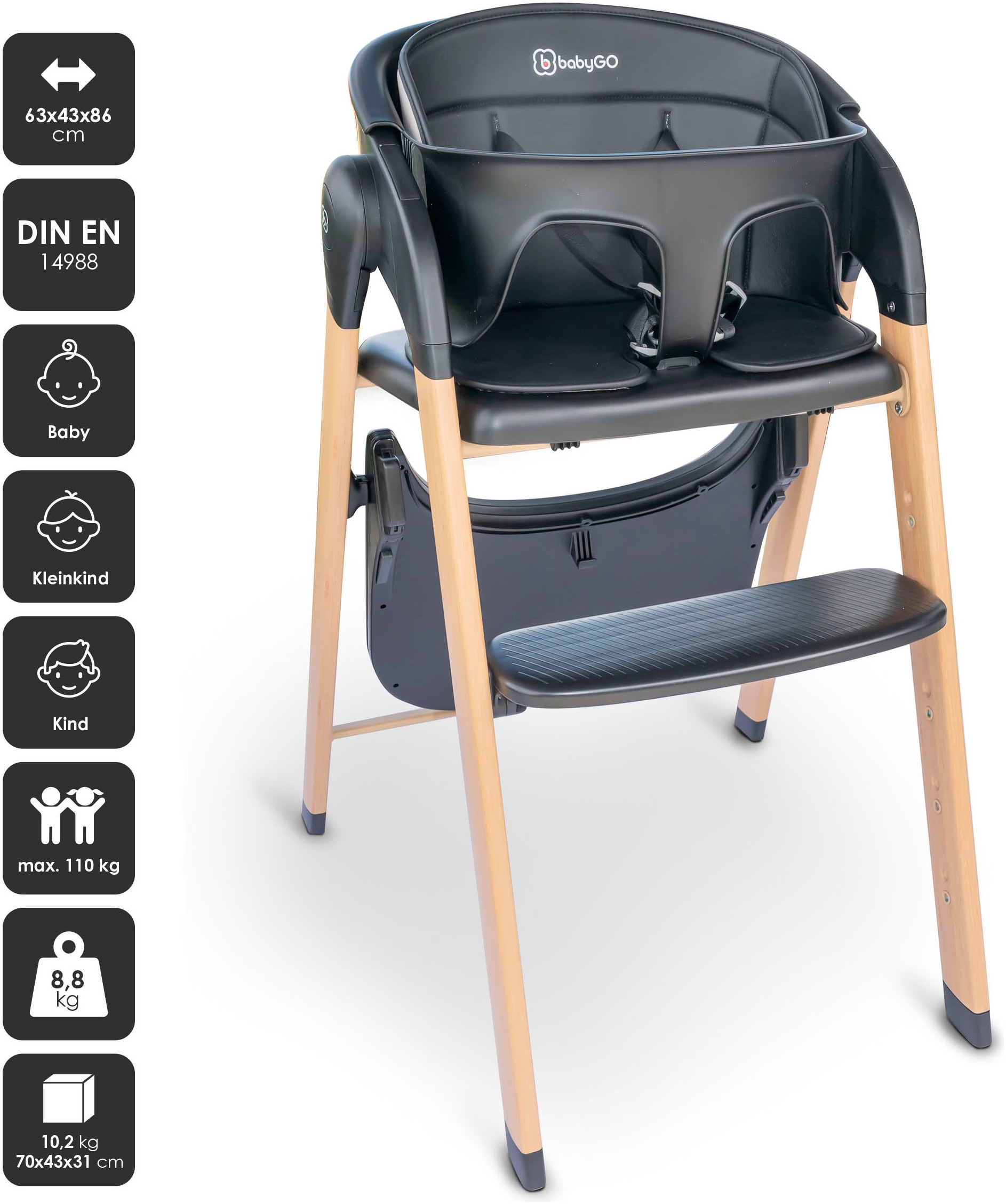 BabyGo Hochstuhl "Levels, black wood optic" () platzsparend zusammenklappba günstig online kaufen