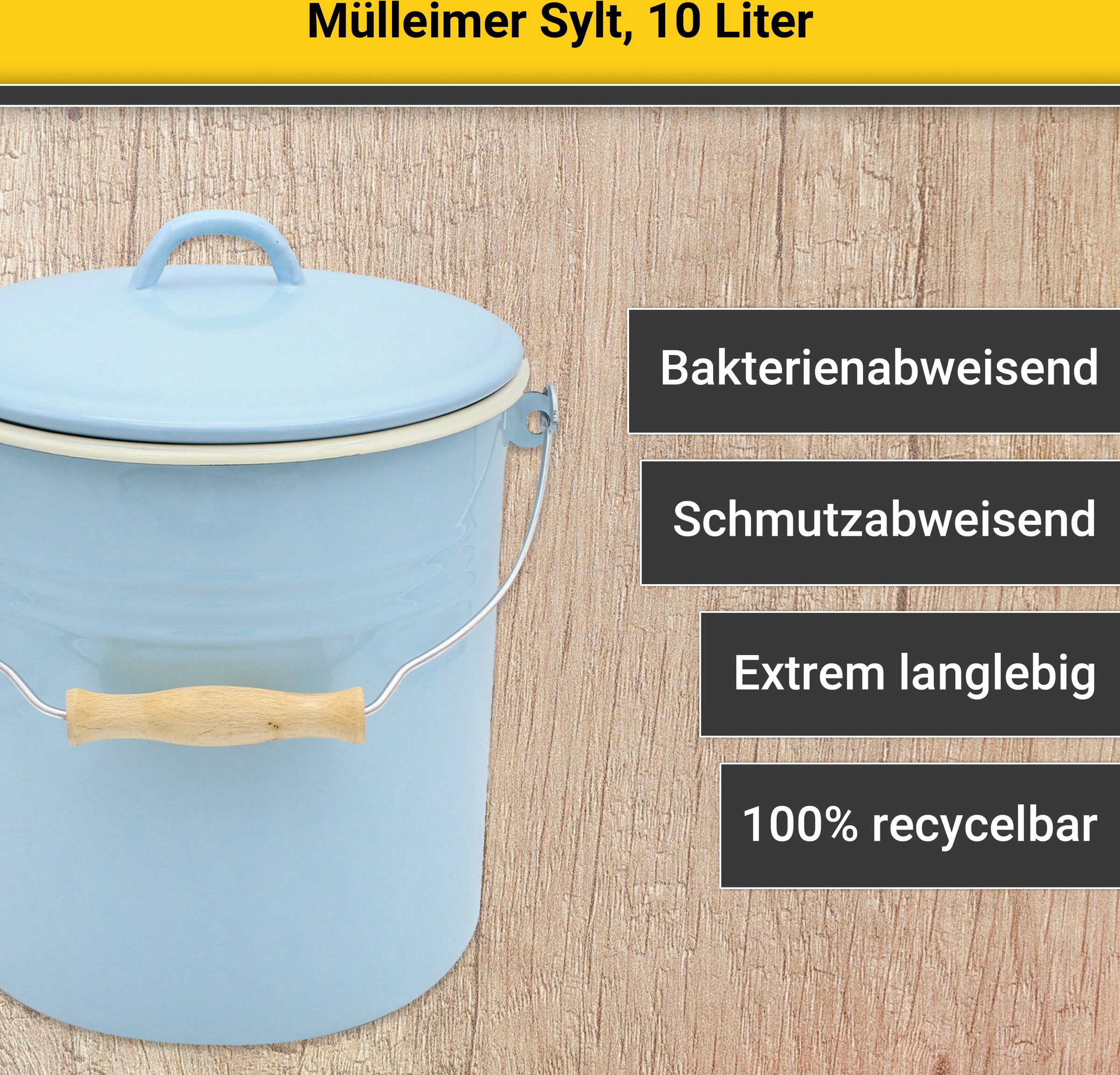 Krüger Mülleimer »Emaille Mülleimer mit Deckel«, schnitt- / kratzfeste Oberfläche, bakterienabweisend, extrem langlebig