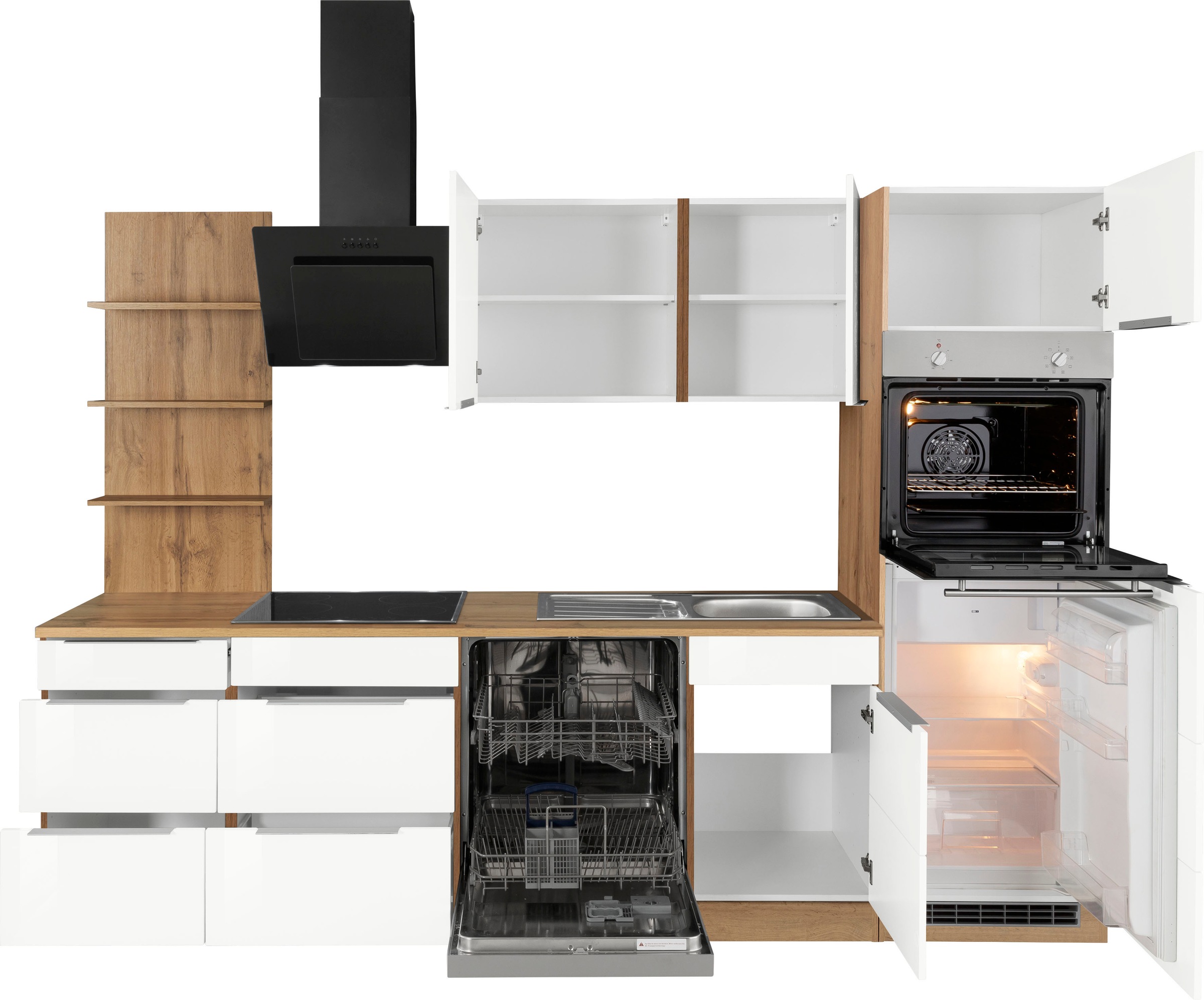 KOCHSTATION Küchenzeile »KS-Brindisi Breite 280 cm«, wahlweise mit E-Geräten und Induktion, mit MDF-Fronten und Regal